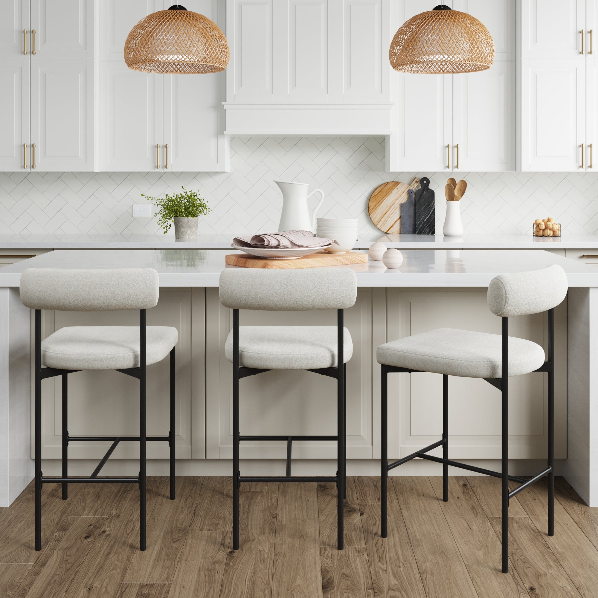 Boucle Counter Height Bar Stools (Set of 3) - Nathan James
