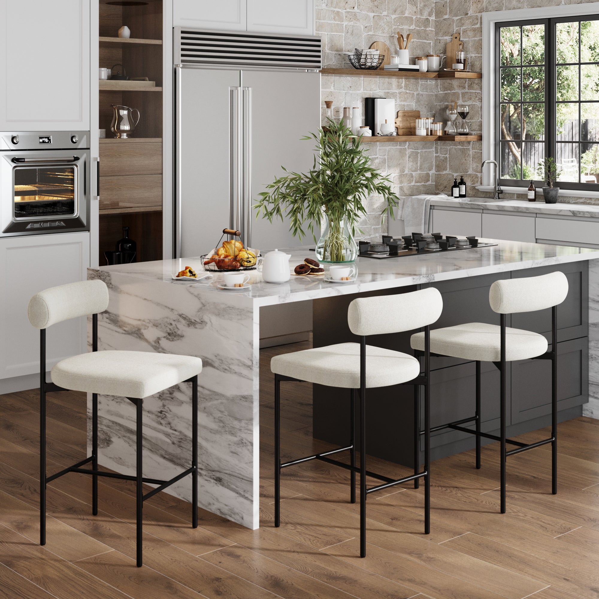 Boucle Counter Height Bar Stools (Set of 3) - Nathan James