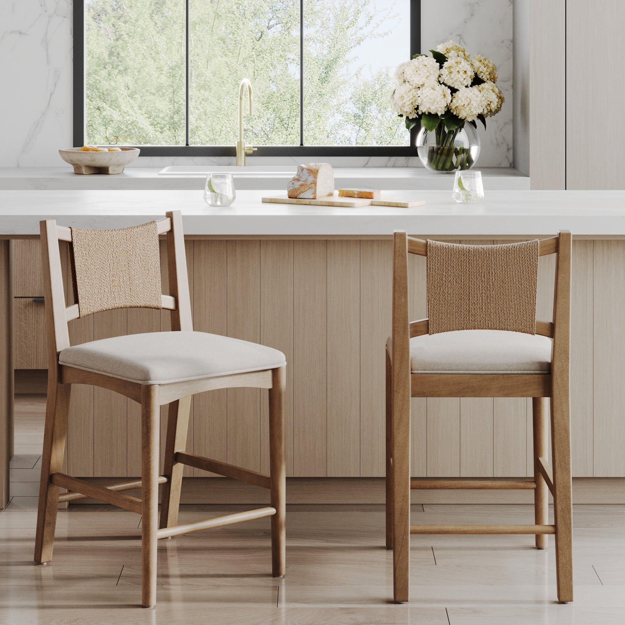 Seagrass Back Arched Footrest Counter Height Bar Stool (Set of 2) - Nathan James