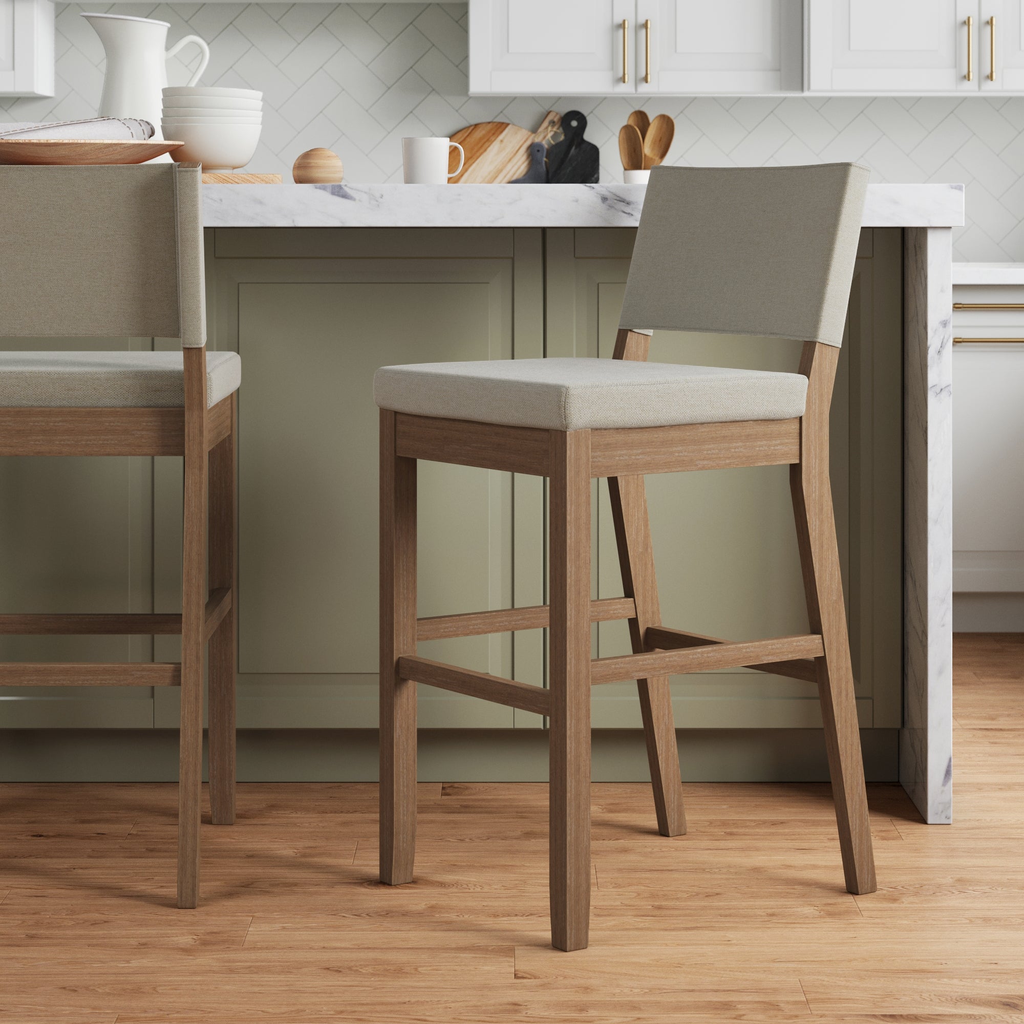 Wood Upholstered Sling Back Bar Stool Light Brown - Nathan James