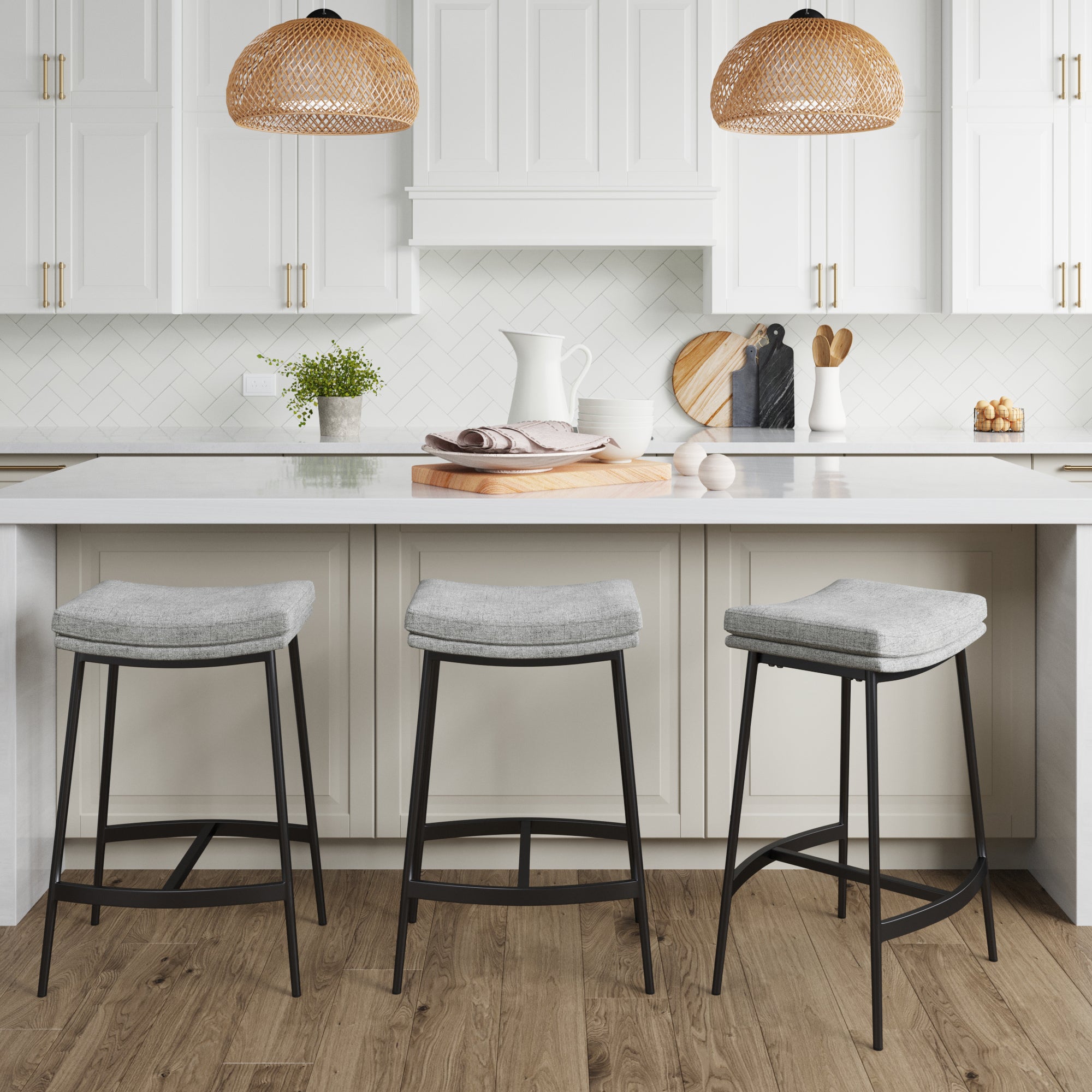Upholstered Counter Height Saddle Bar Stools Gray (Set of 3) - Nathan James