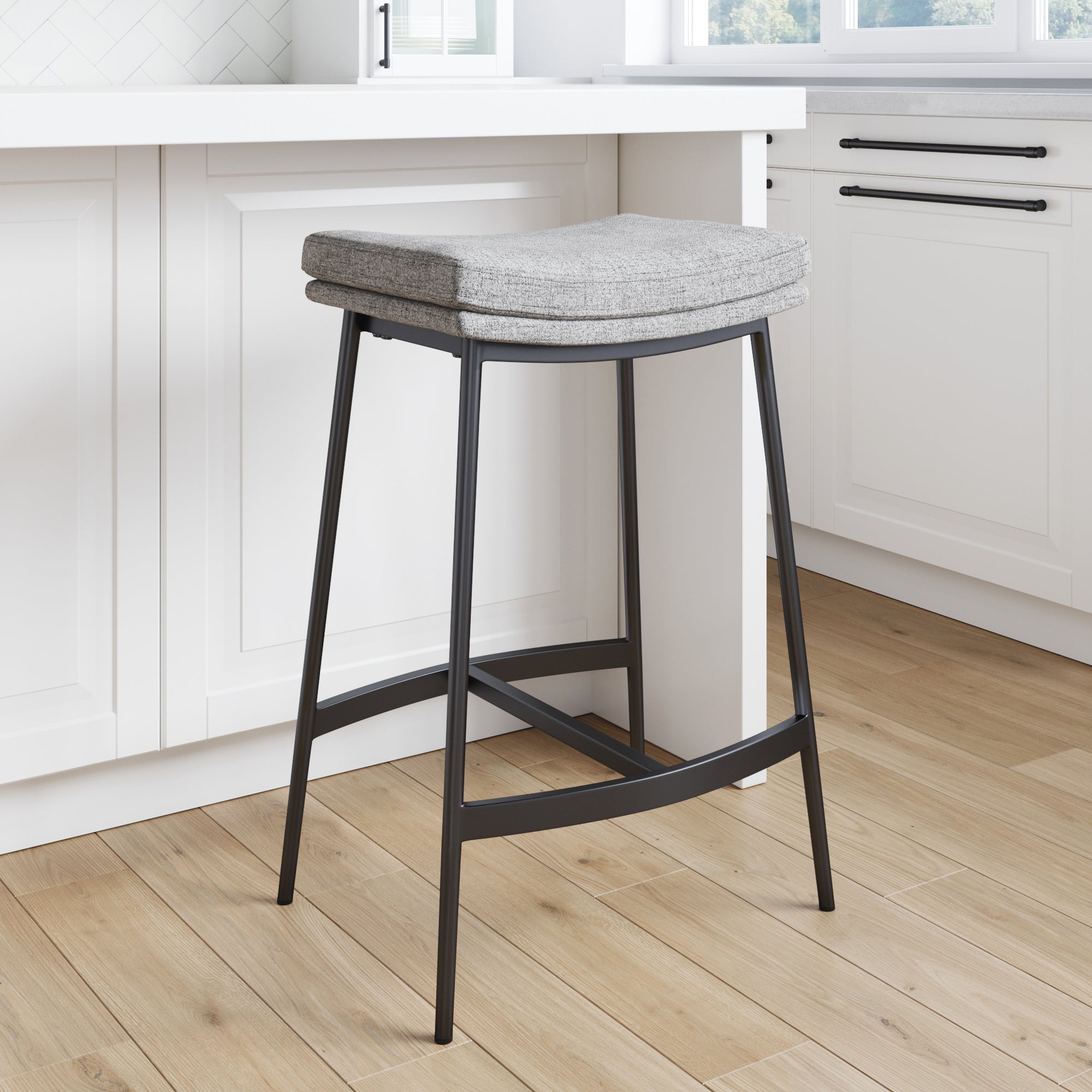 Upholstered Counter Height Saddle Bar Stool Gray - Nathan James
