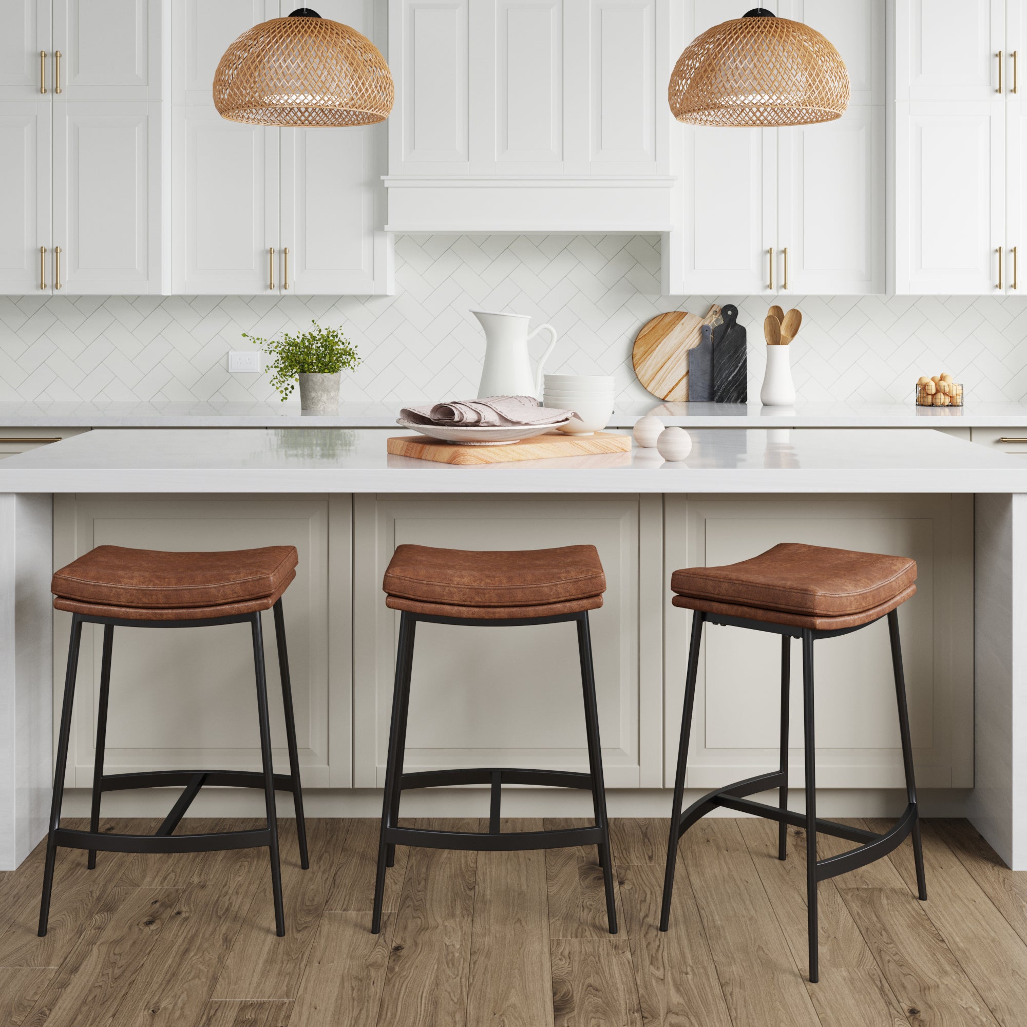 Faux Leather Counter Height Saddle Bar Stools (Set of 3) - Nathan James