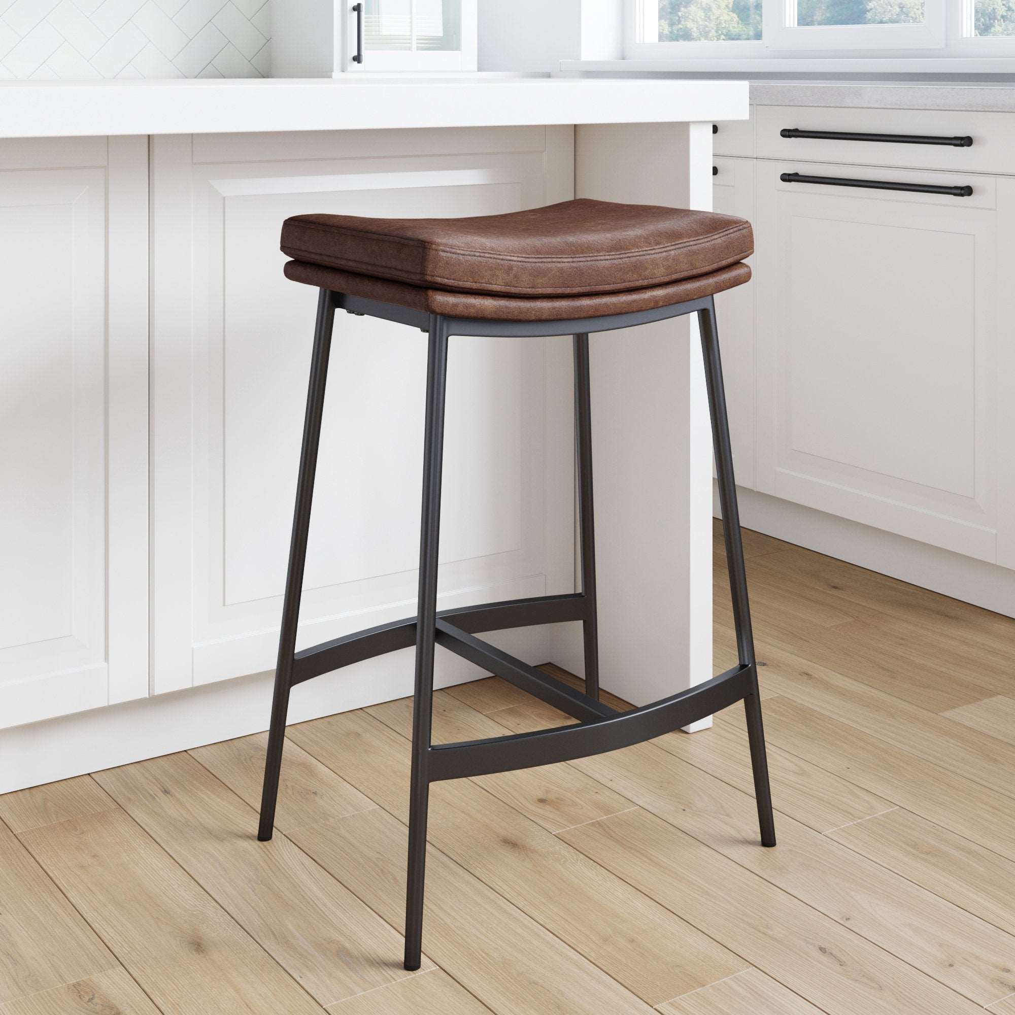 Faux Leather Counter Height Saddle Bar Stool - Nathan James