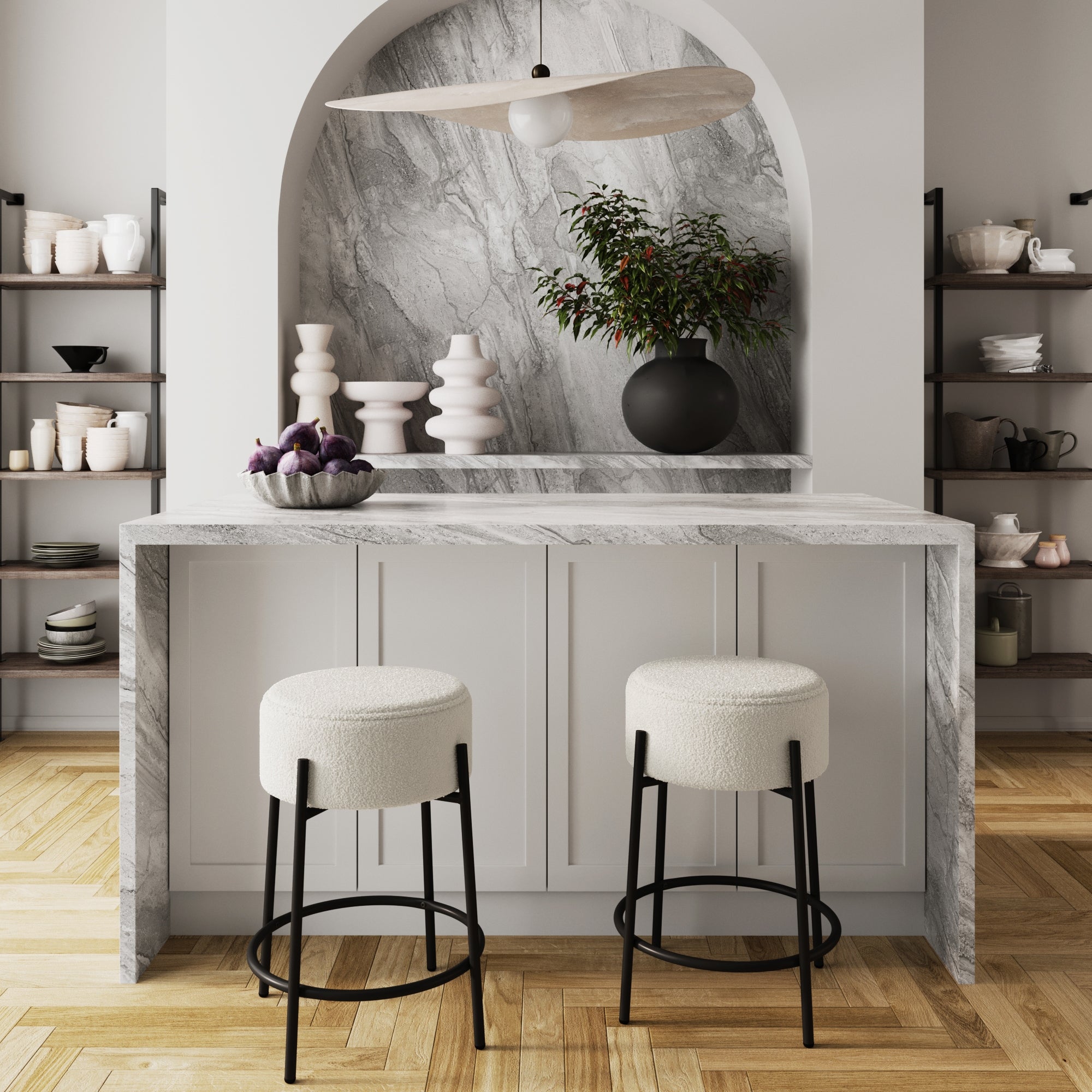 Round Boucle Backless Counter Height Bar Stools (Set of 2) - Nathan James