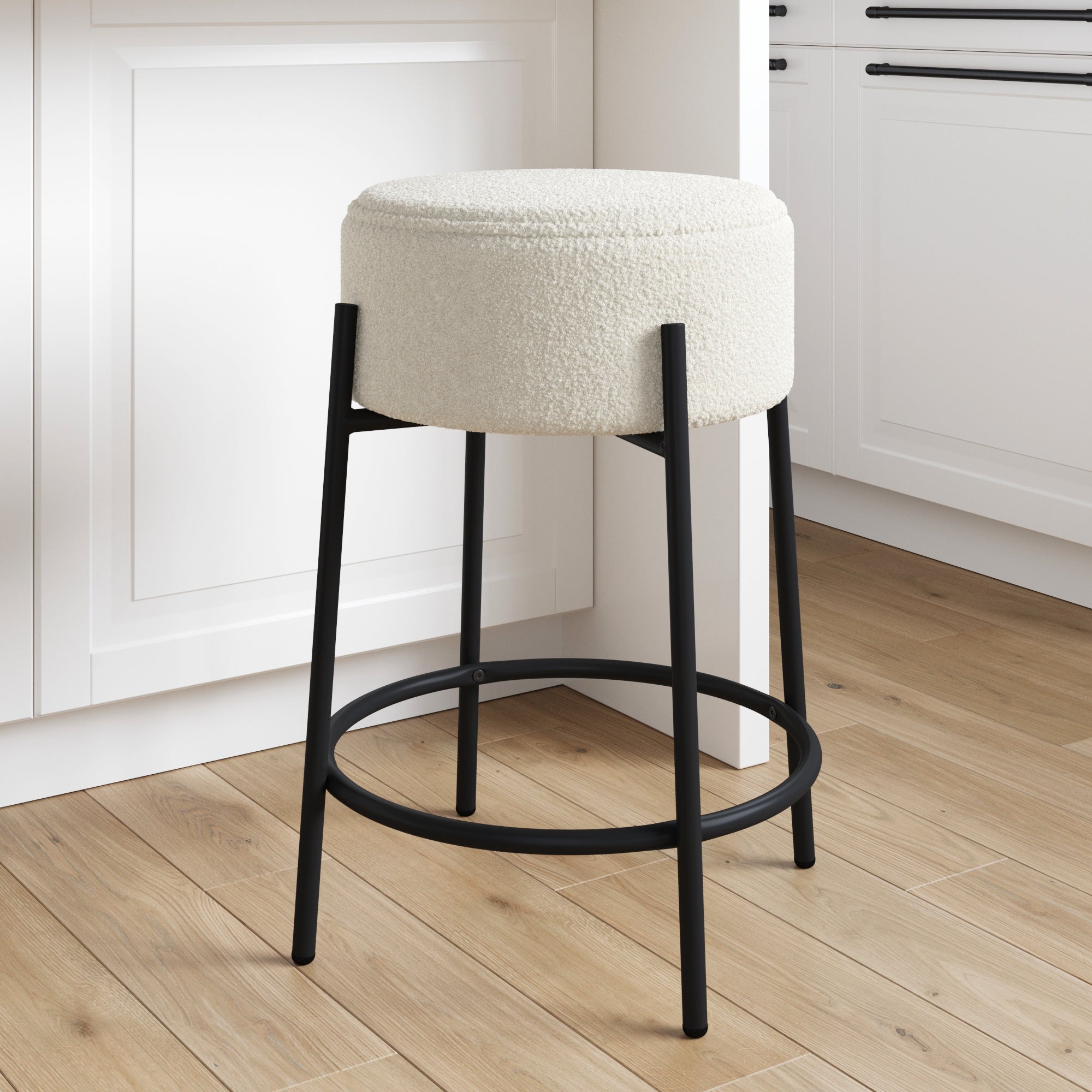 Round Boucle Backless Counter Height Bar Stool - Nathan James