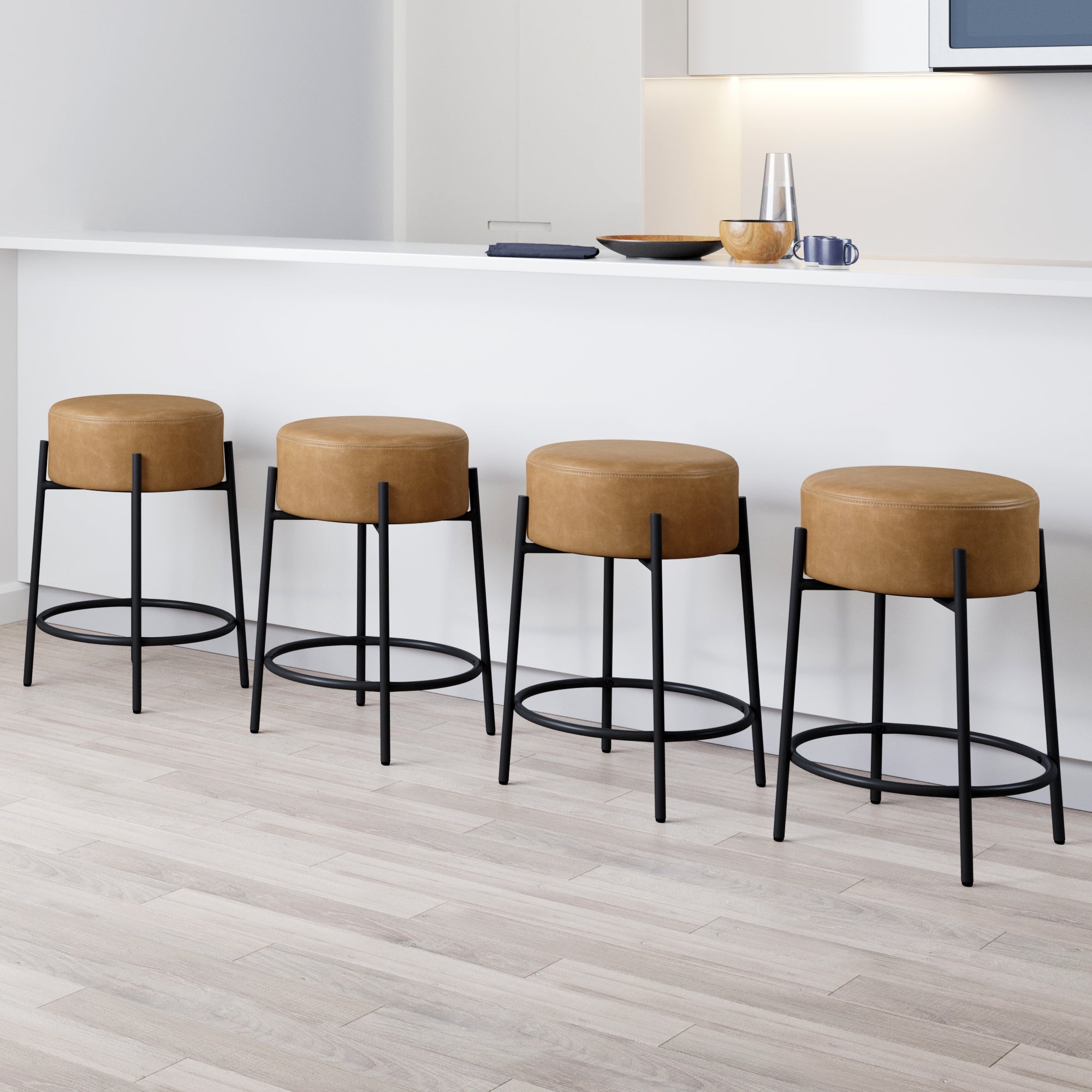 Round Faux Leather Backless Counter Height Bar Stools Brown (Set of 4) - Nathan James