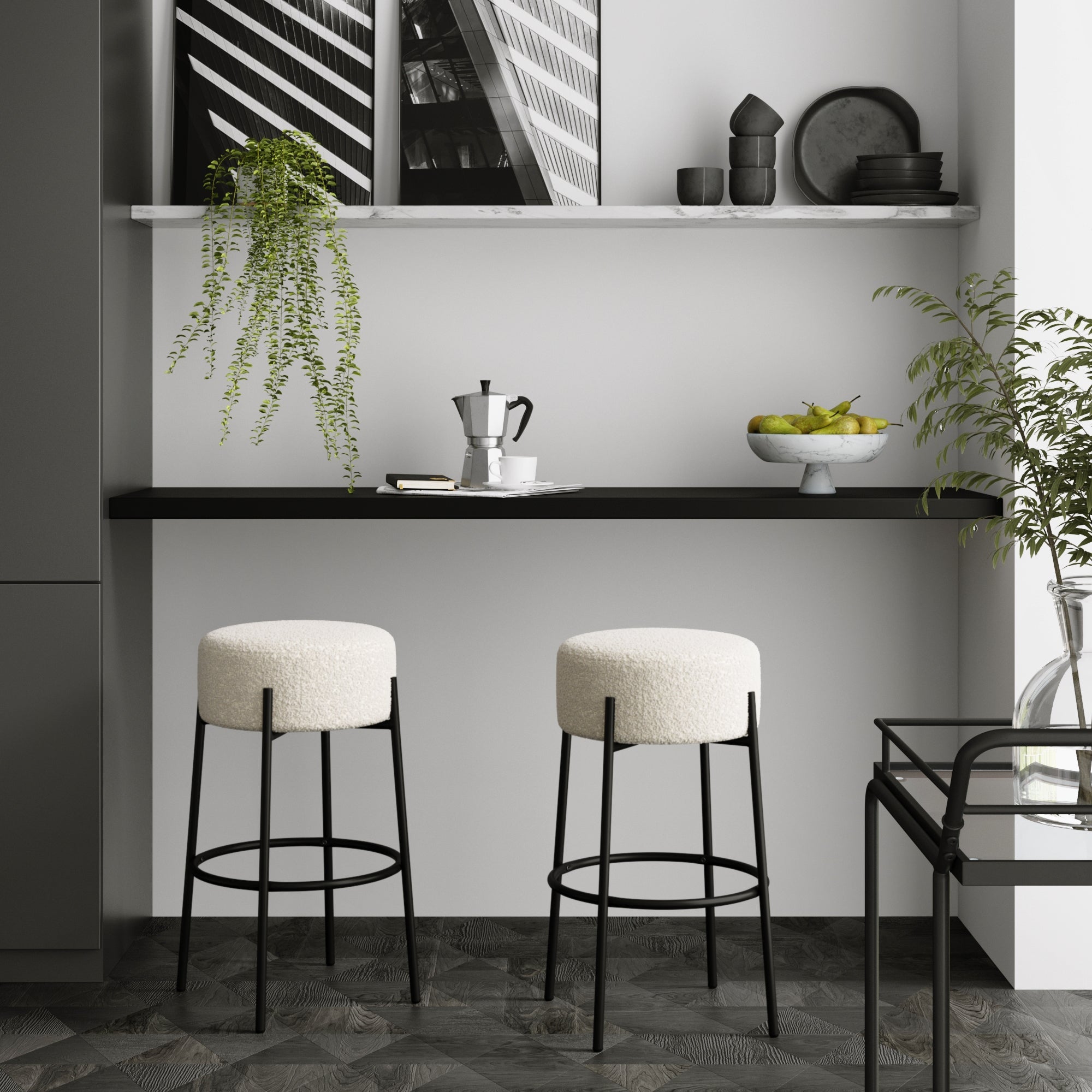 Round Boucle Backless Bar Stools (Set of 2) - Nathan James