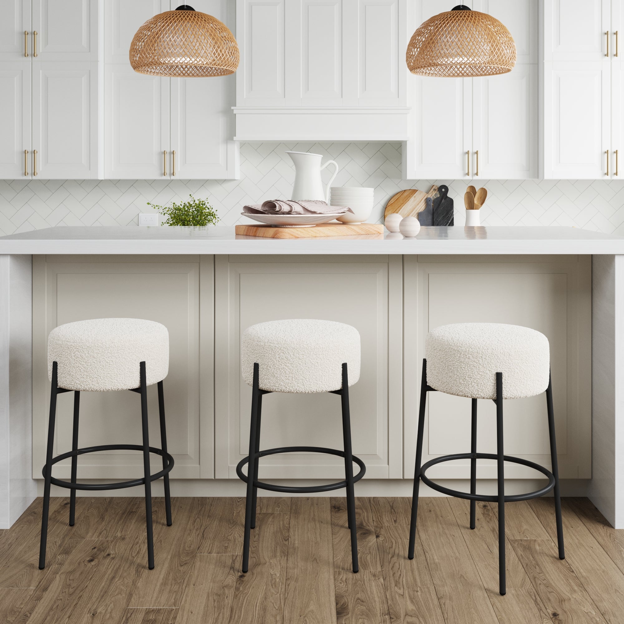 Round Boucle Backless Bar Stools (Set of 3) - Nathan James