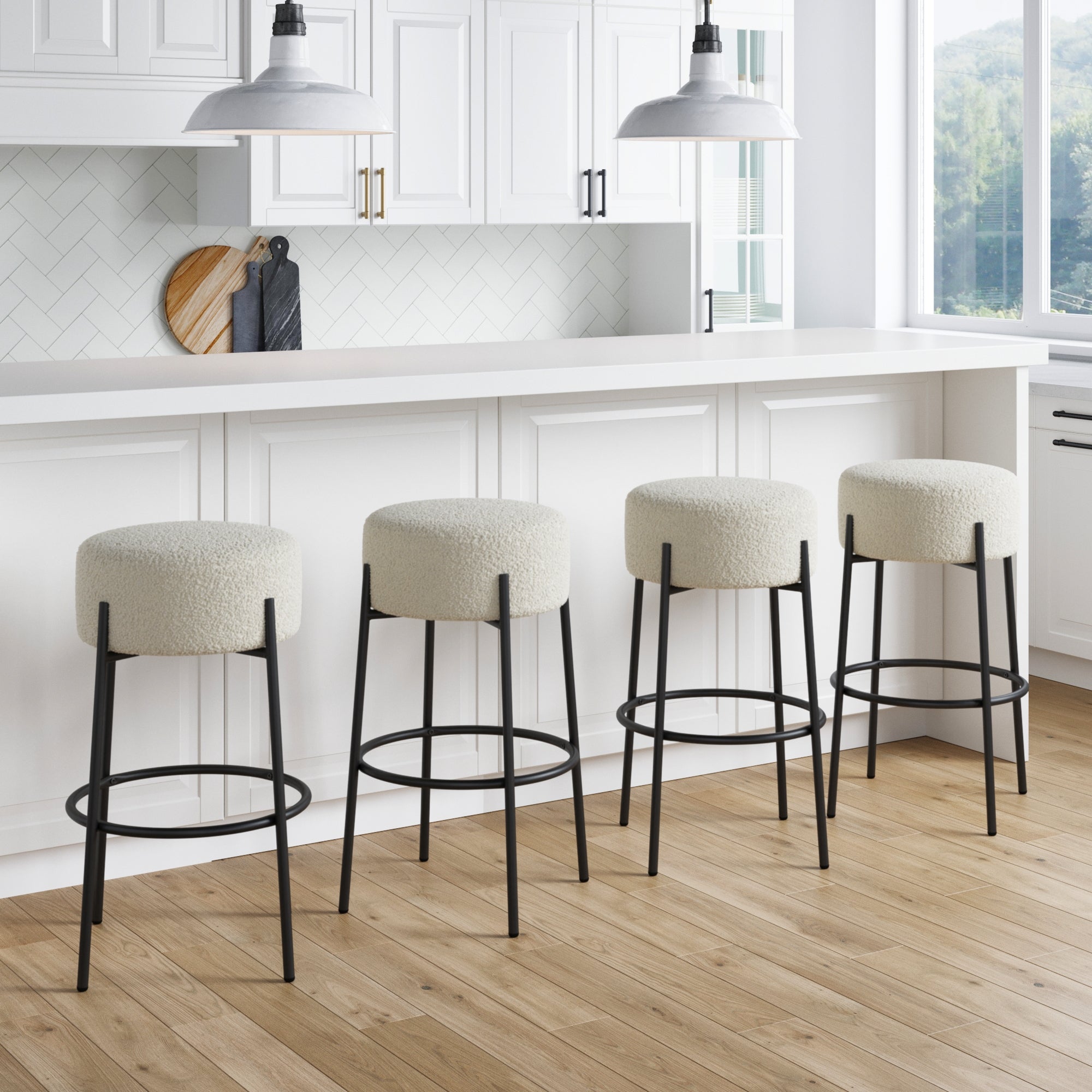 Round Boucle Backless Bar Stools (Set of 4) - Nathan James