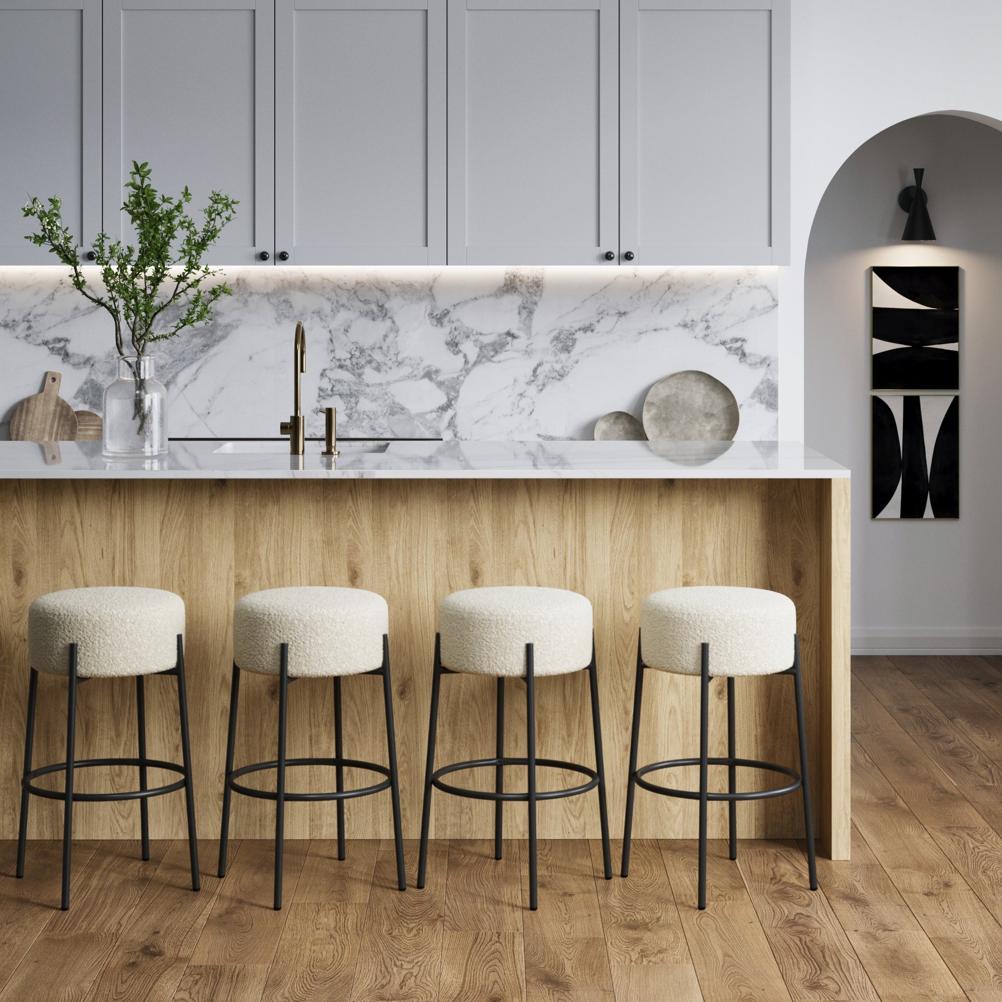 Round Boucle Backless Bar Stools (Set of 4) - Nathan James