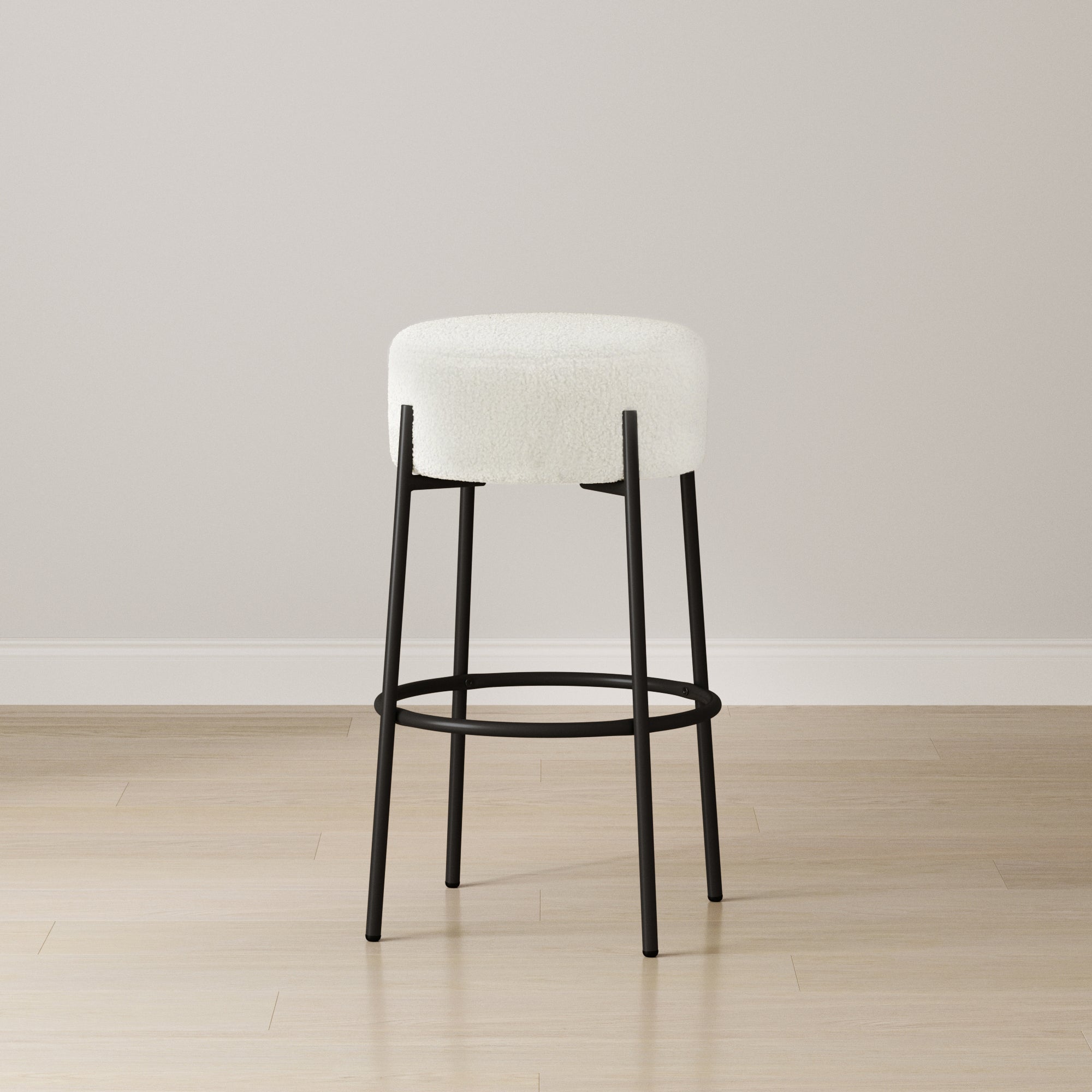 Round White Boucle Backless Bar Height Stool - Nathan James