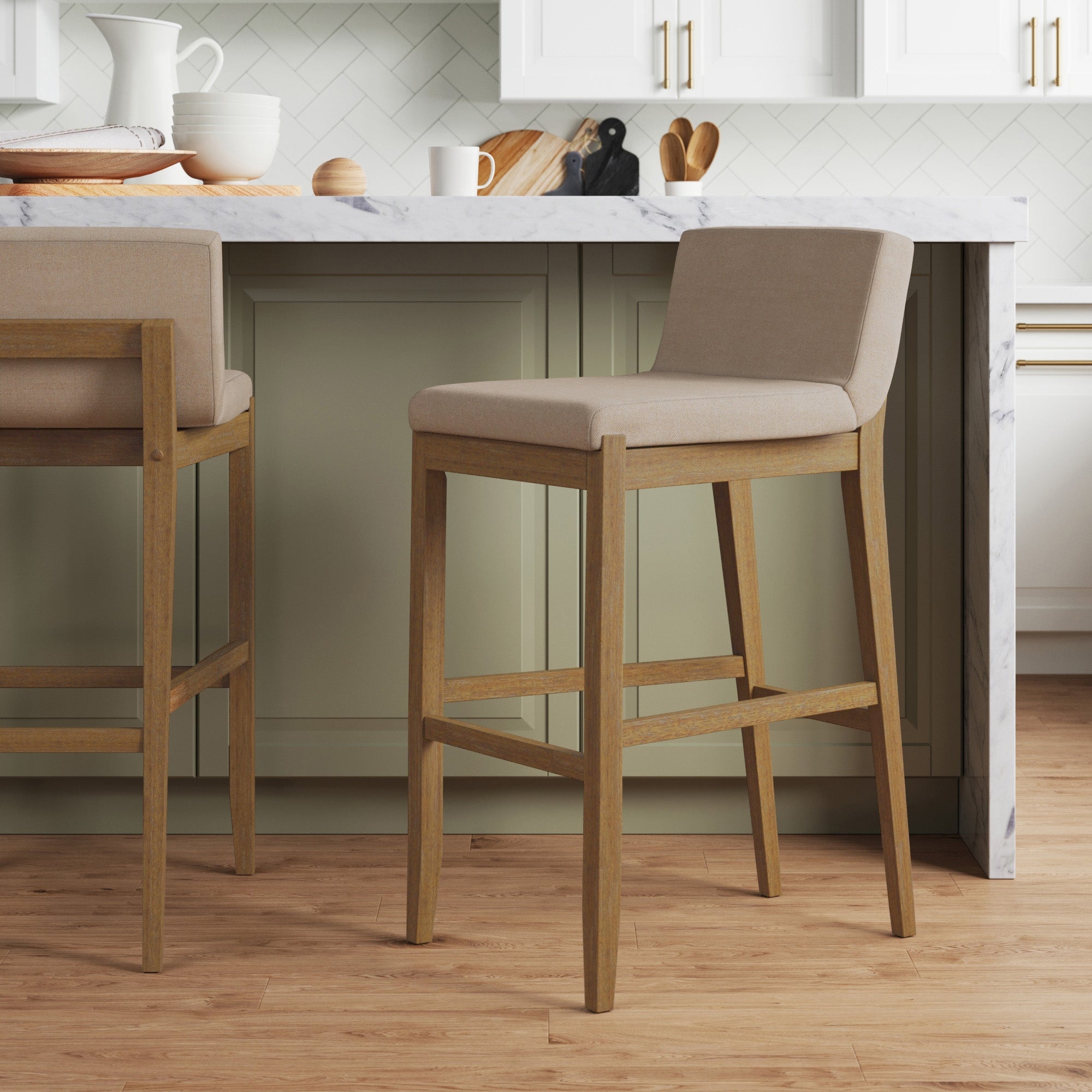 Exposed Wood Back Bar Stool Brown Flax - Nathan James