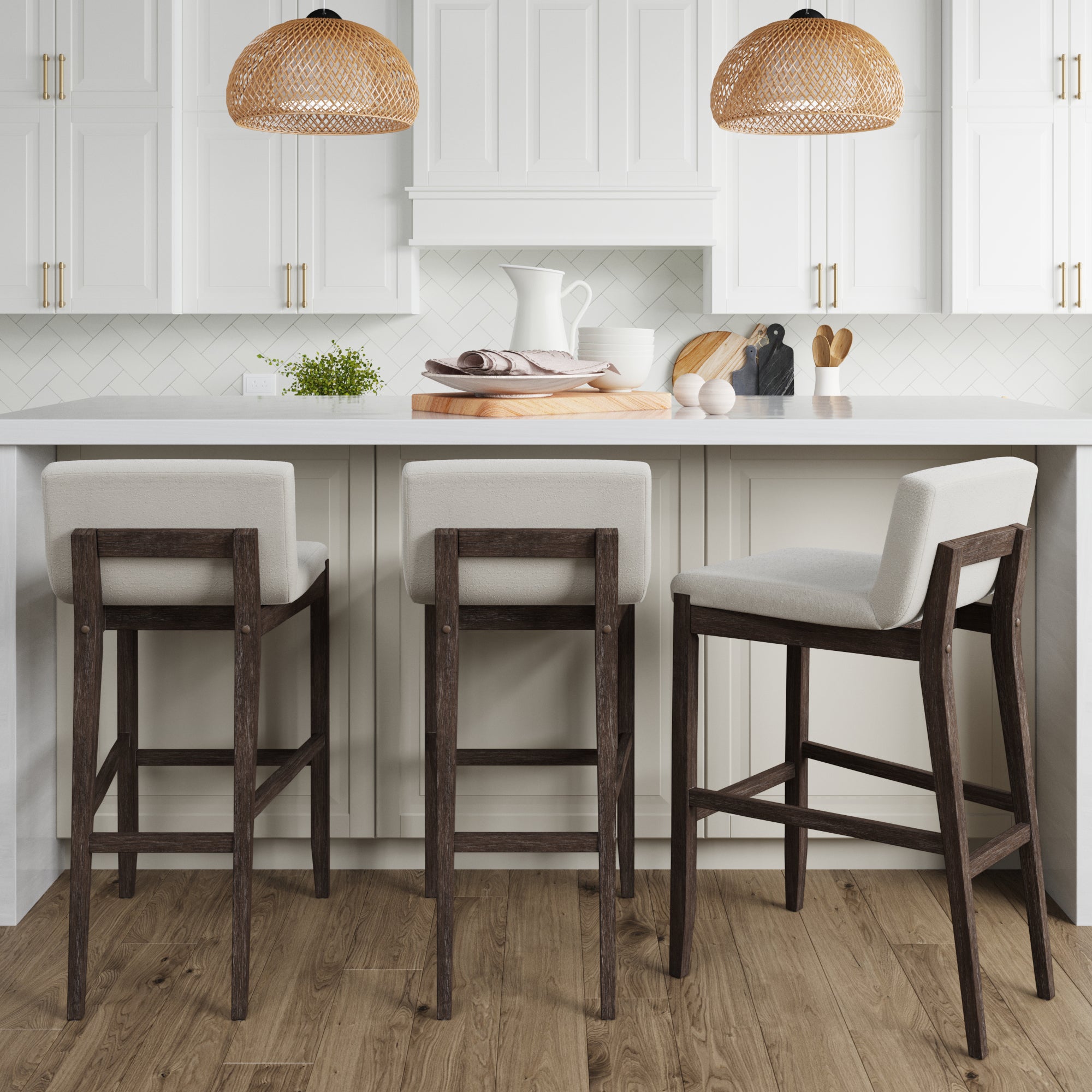 Exposed Wood Back Bar Stools Dark Brown (Set of 3) - Nathan James