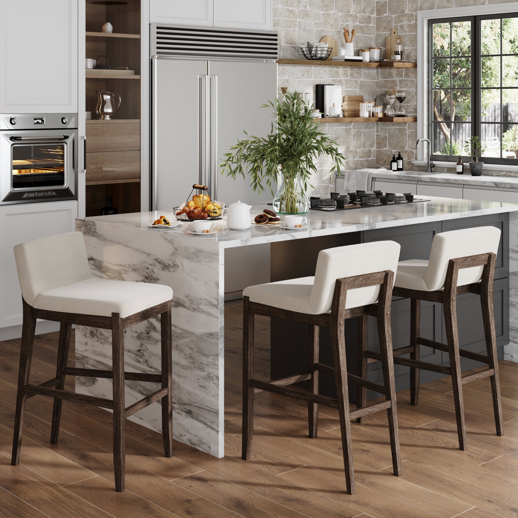 Exposed Wood Back Bar Stools Dark Brown (Set of 3) - Nathan James