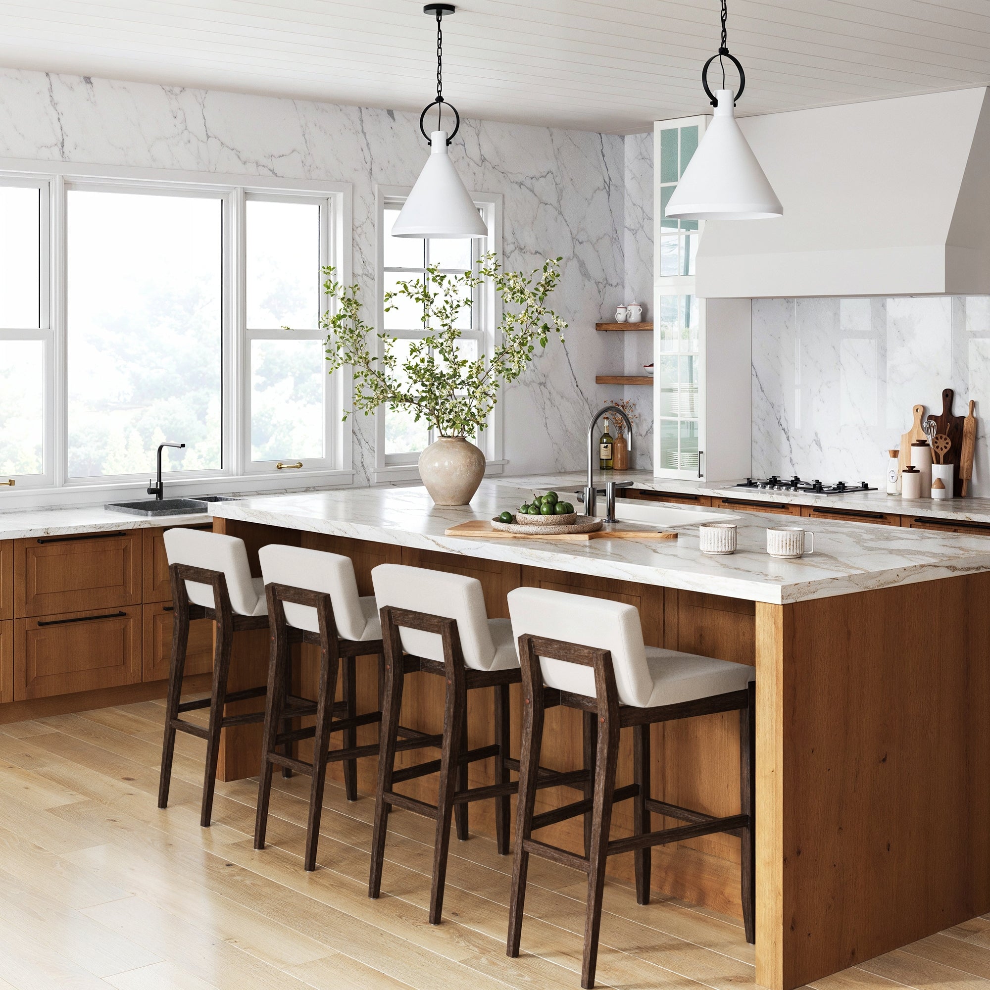 Exposed Wood Back Bar Stools Dark Brown (Set of 4) - Nathan James