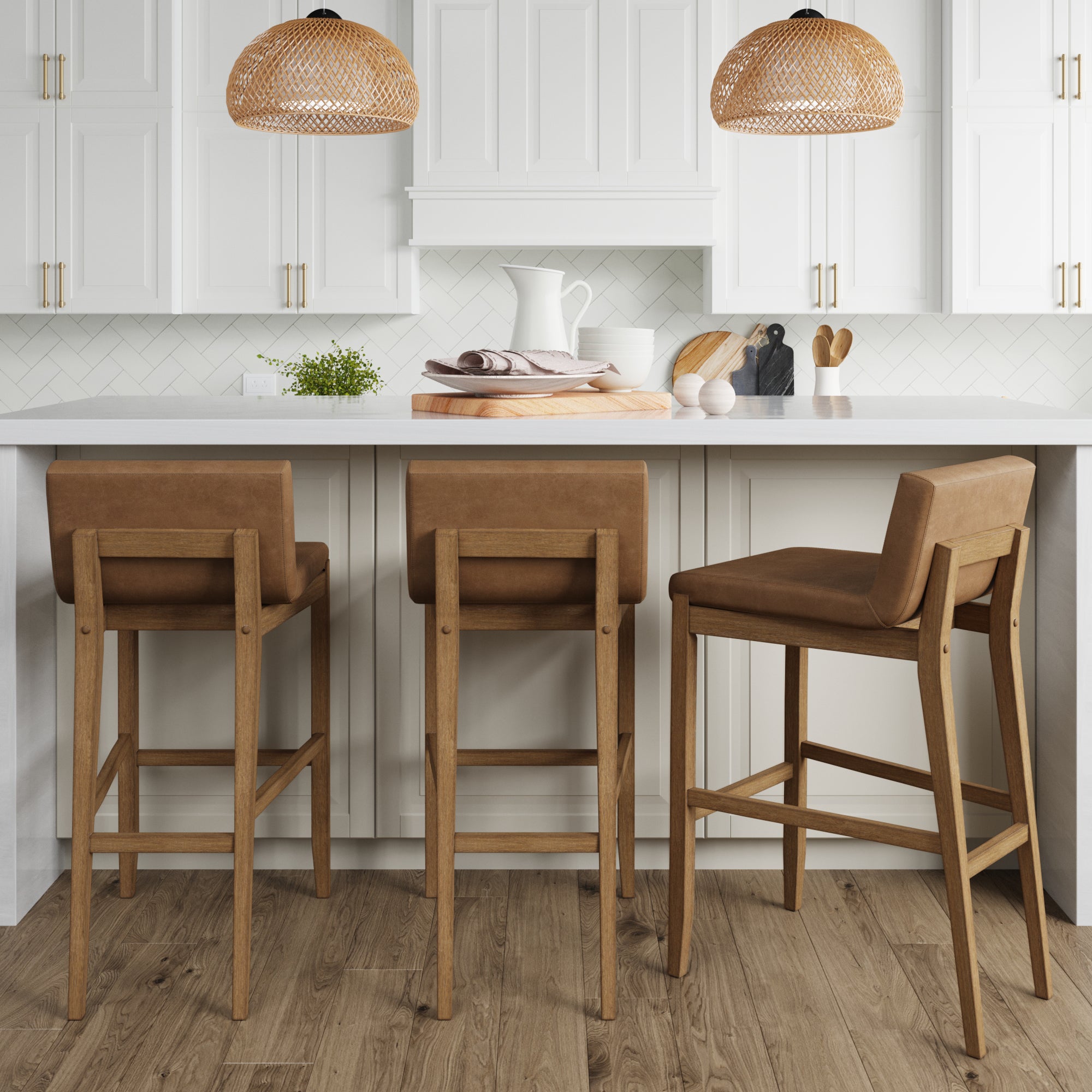 Exposed Wood Back Bar Stools Light Brown (Set of 3) - Nathan James