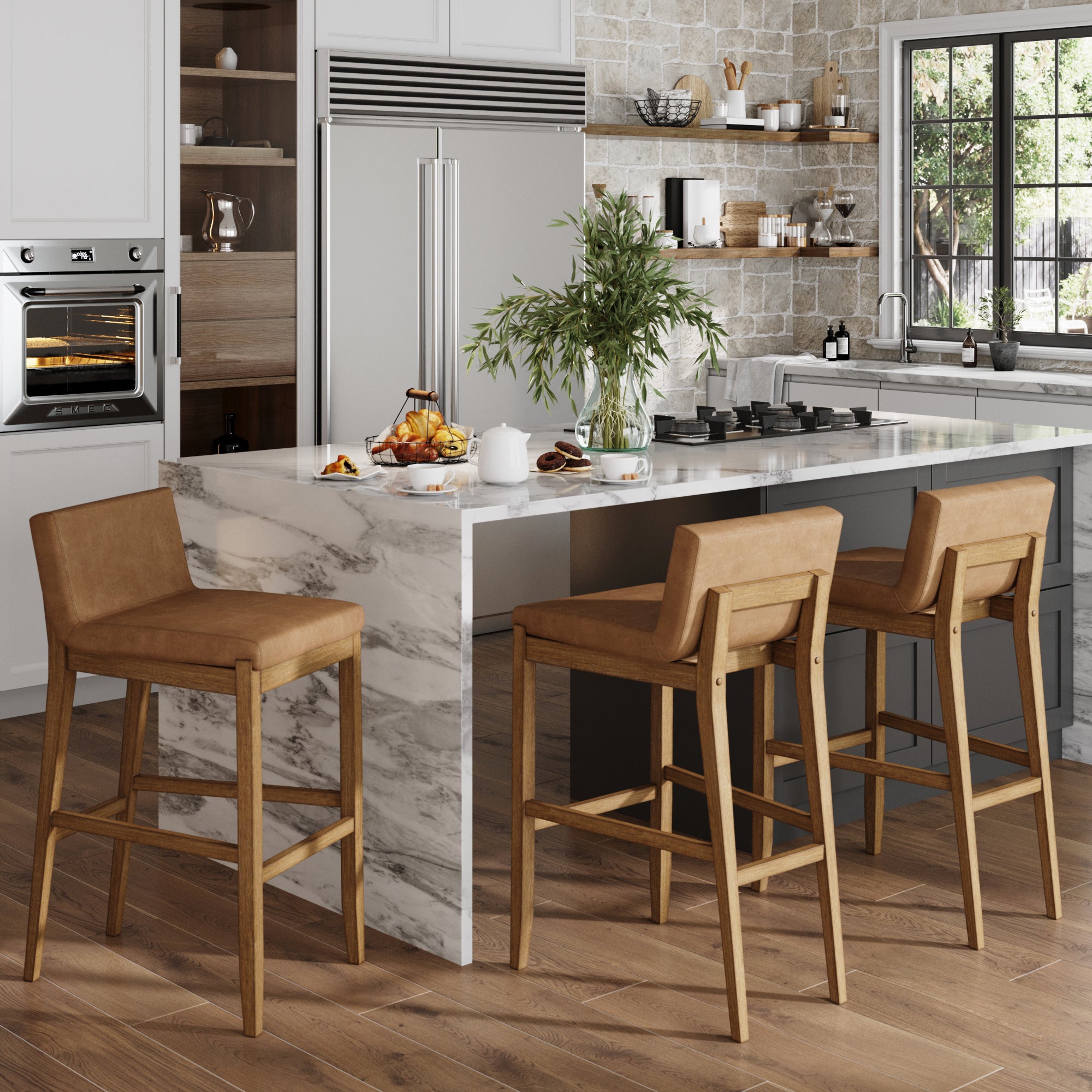 Exposed Wood Back Bar Stools Light Brown (Set of 3) - Nathan James