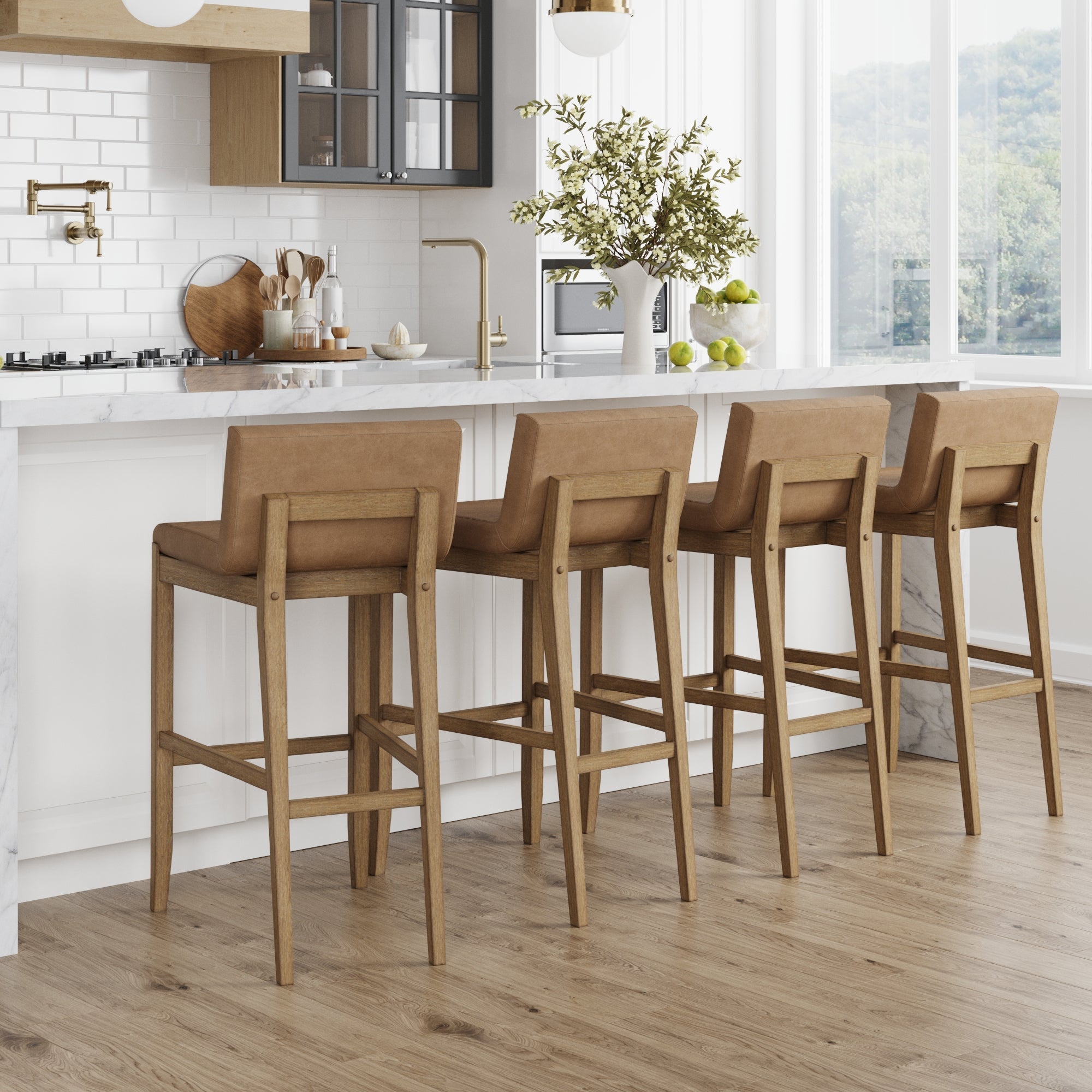 Exposed Wood Back Bar Stools Light Brown (Set of 4) - Nathan James