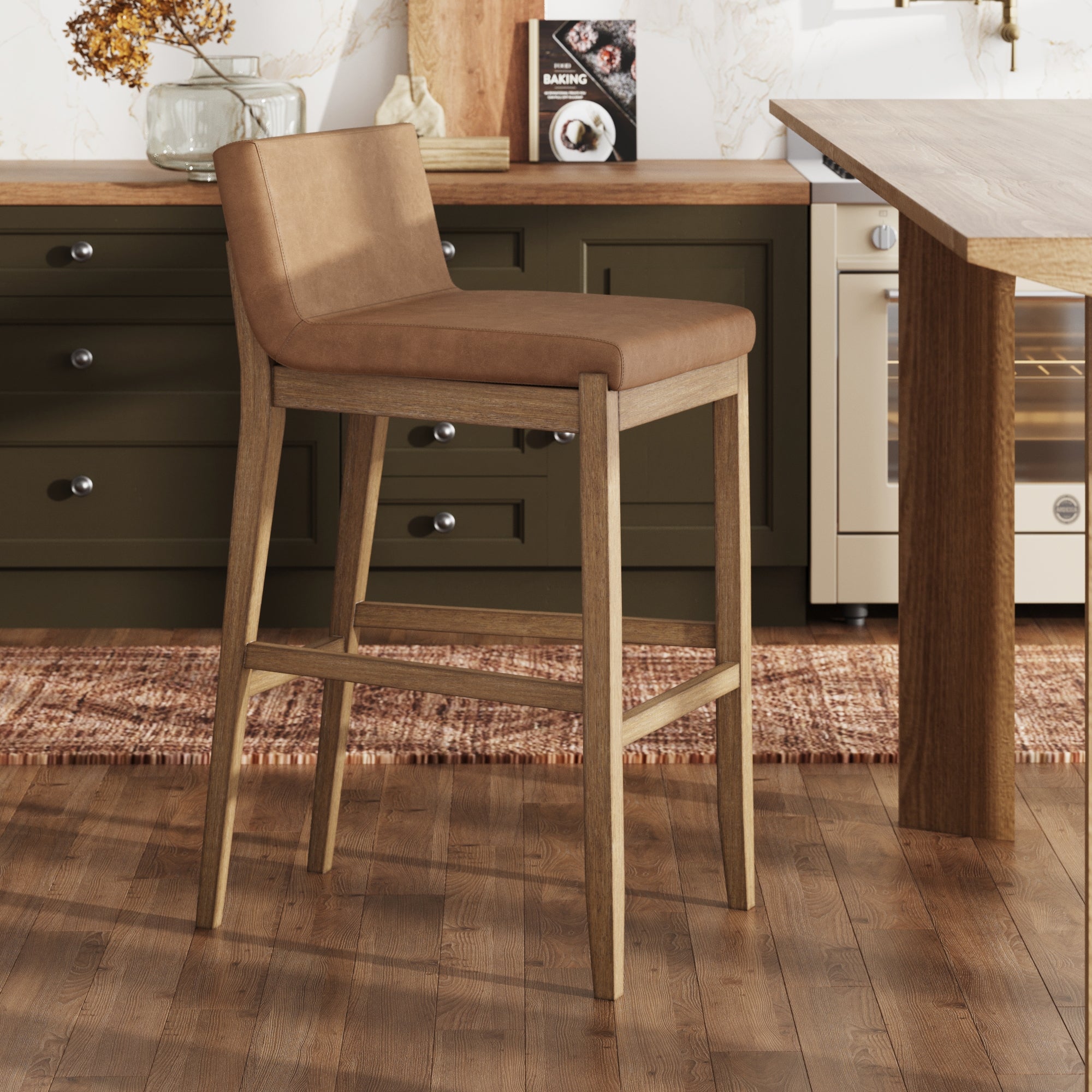 Exposed Wood Back Bar Stool Light Brown - Nathan James
