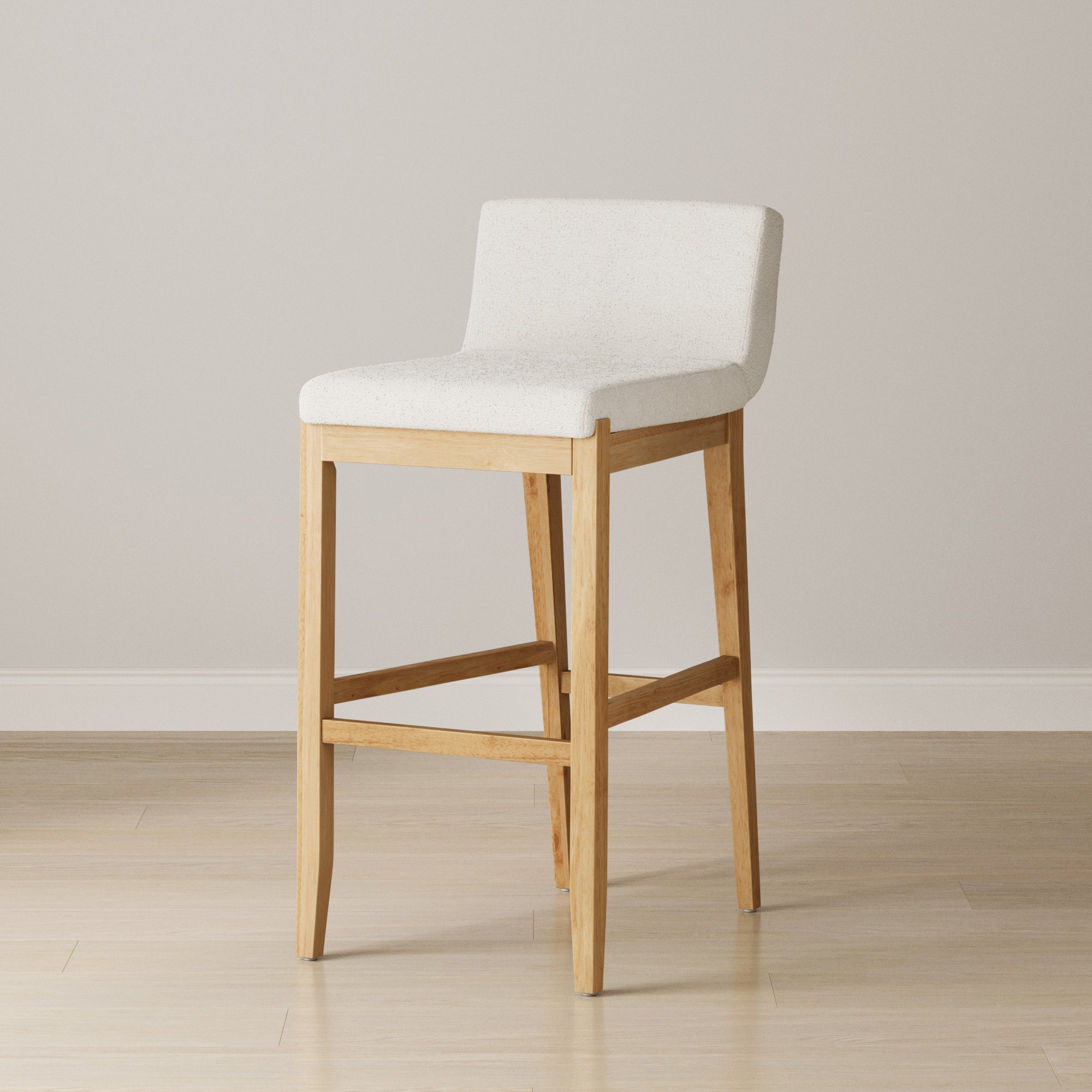 Exposed Wood Back Bar Stool Warm Pine Boucle - Nathan James