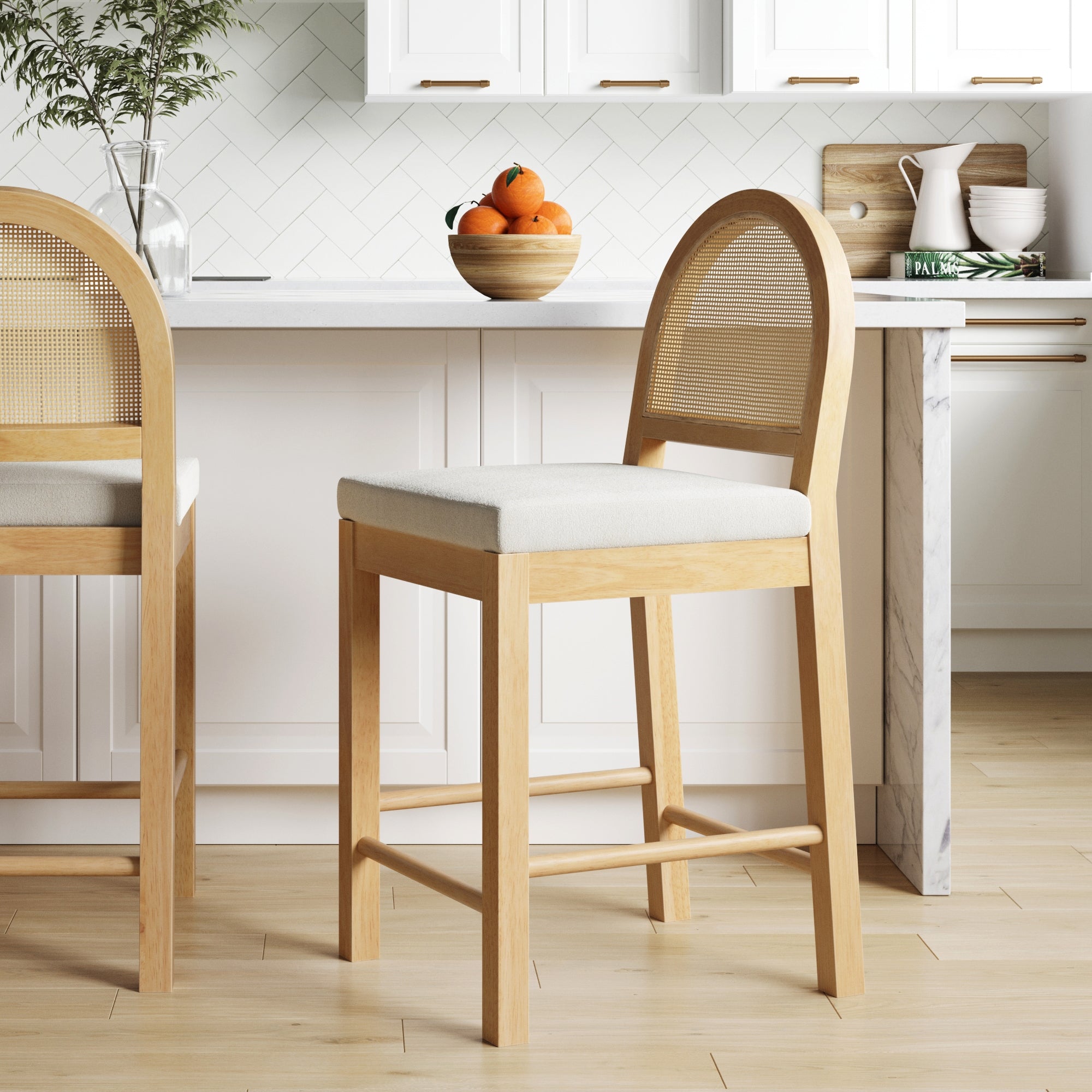 Boucle & Rattan Counter Height Bar Stool Warm Pine - Nathan James