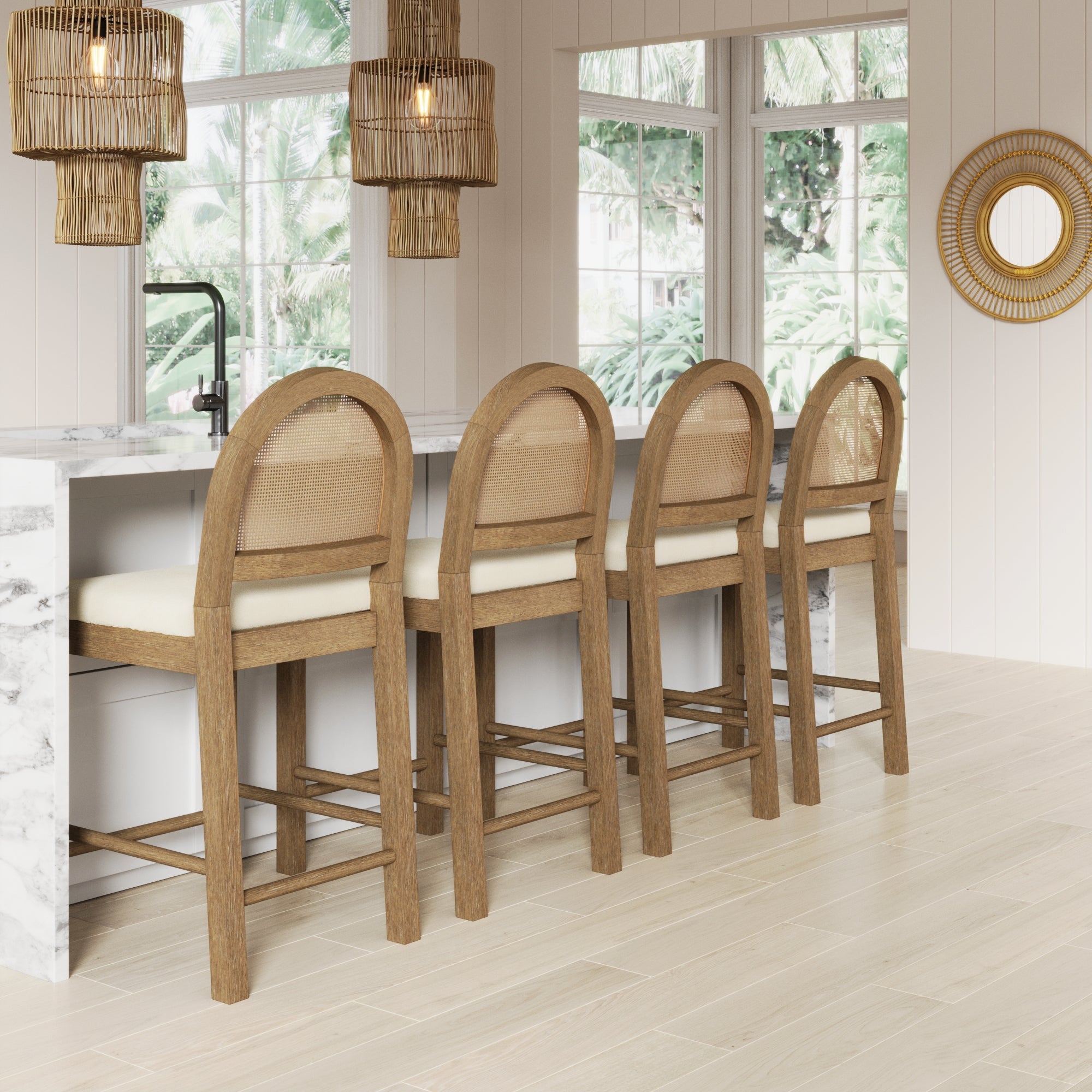 Boucle & Rattan Counter Height Bar Stools Light Brown (Set of 4) - Nathan James