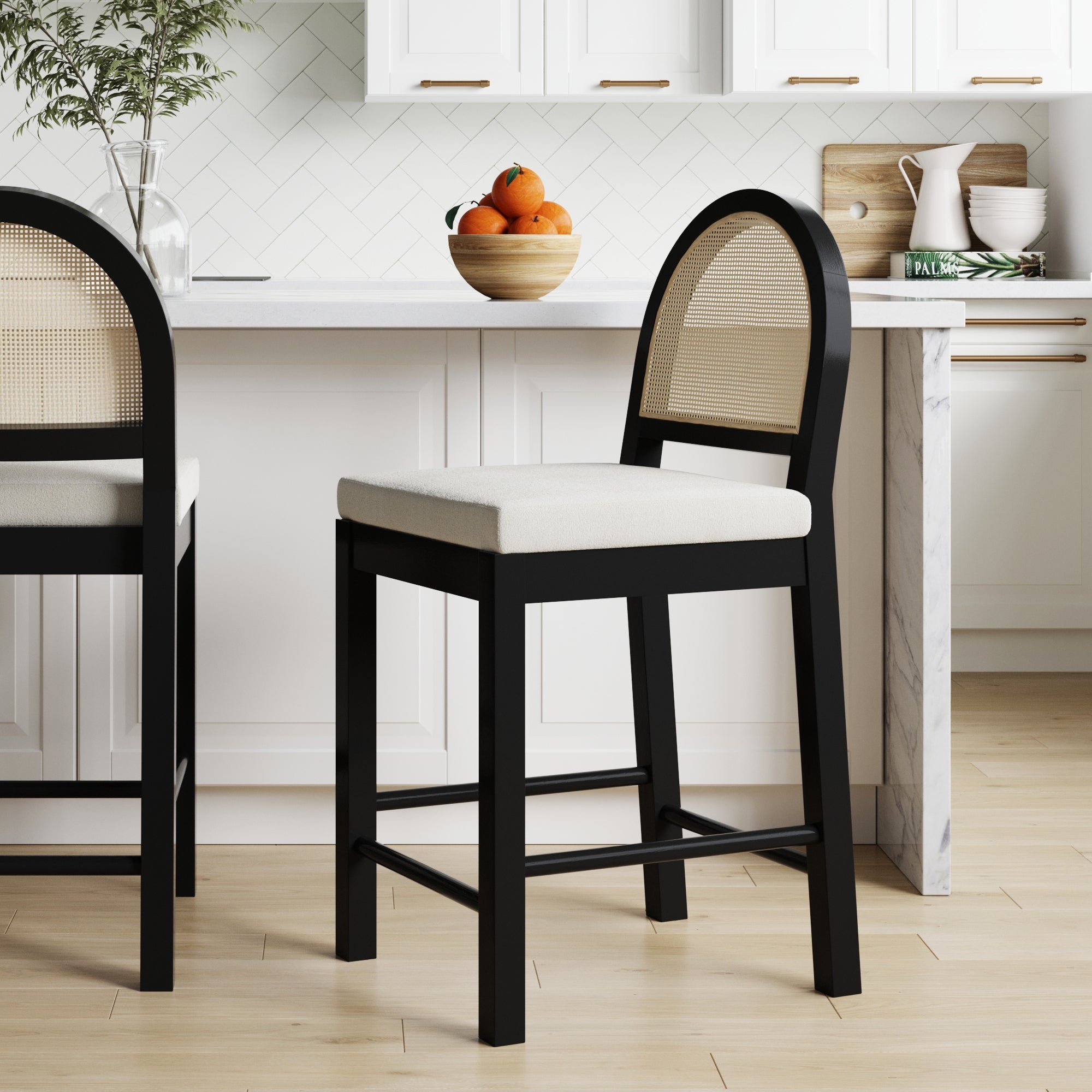 Boucle & Rattan Counter Height Bar Stool Black - Nathan James