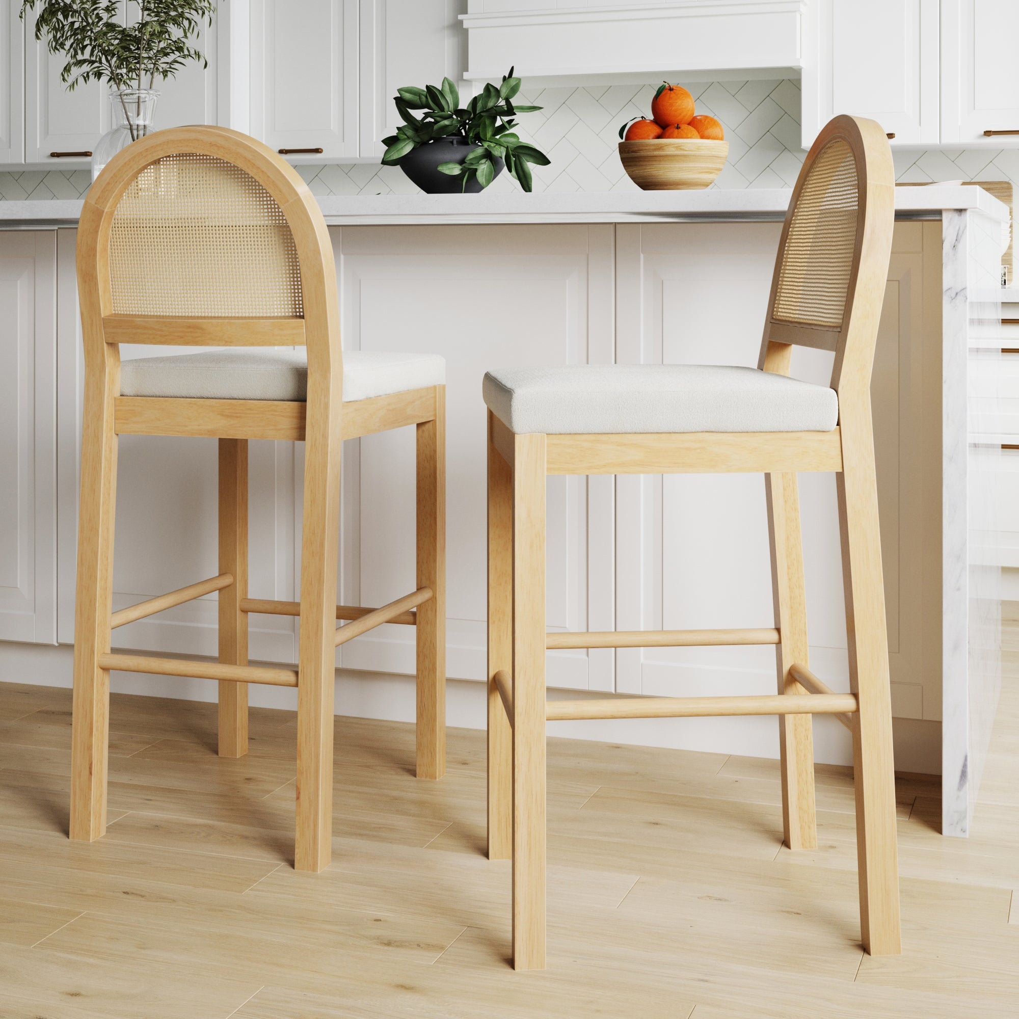Boucle & Rattan Bar Stools Warm Pine (Set of 2) - Nathan James