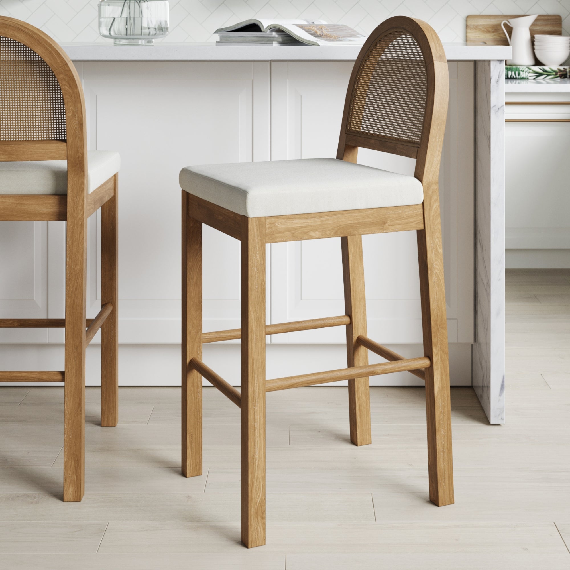 Boucle & Rattan Bar Stool Light Brown - Nathan James