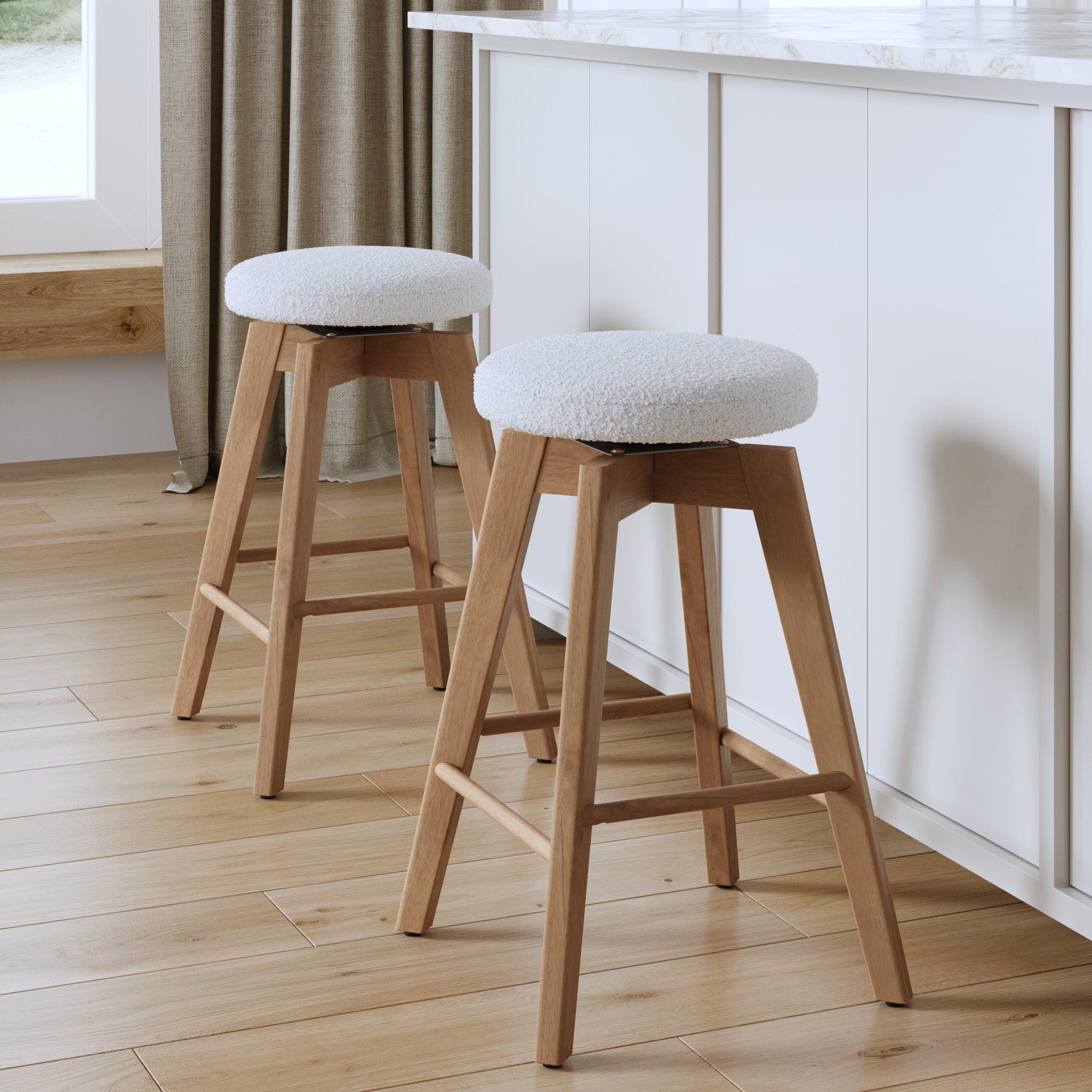 Wood Boucle Counter Height Swivel Counter Stool White Oak (Set of 2) - Nathan James