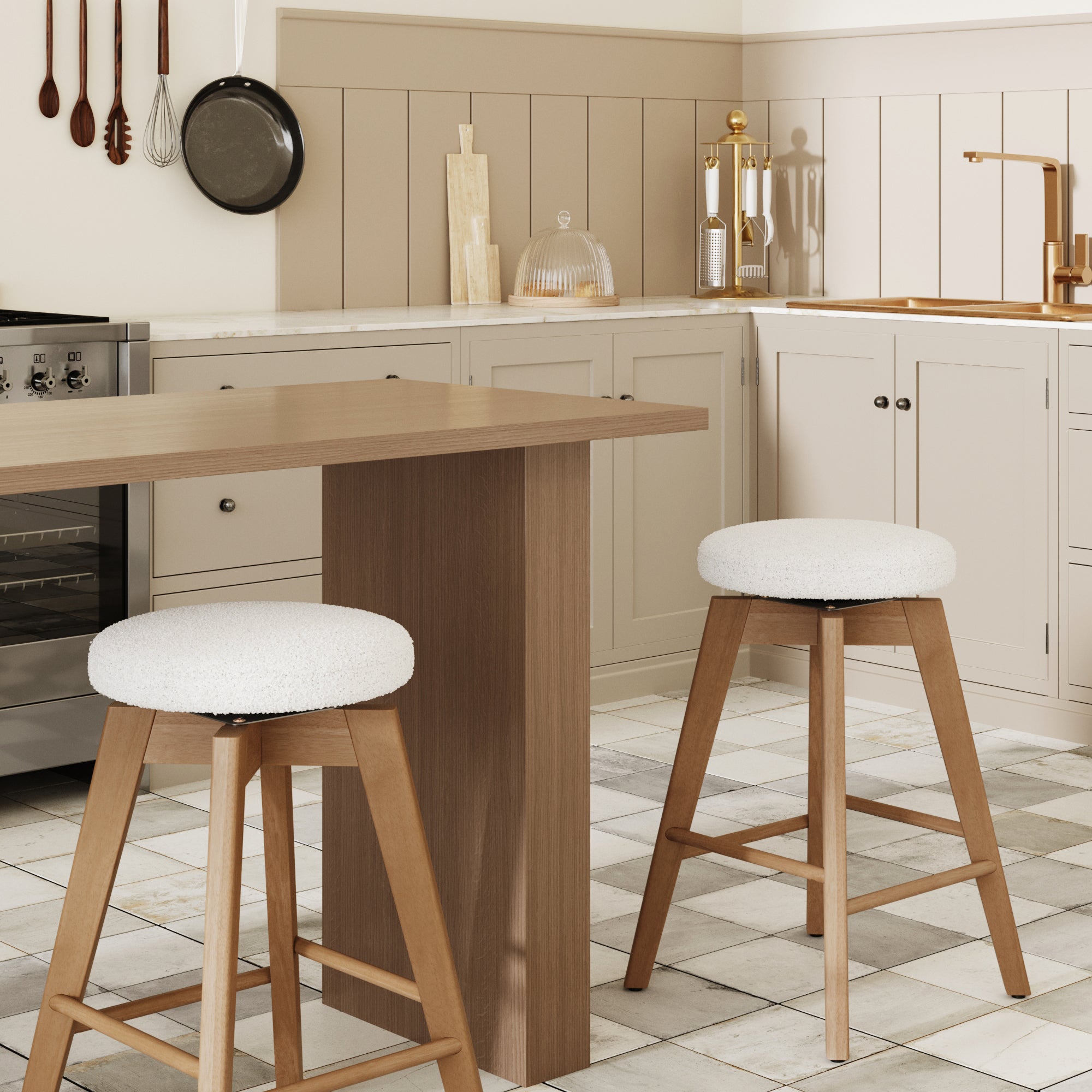 Wood Boucle Counter Height Swivel Counter Stool White Oak (Set of 2) - Nathan James