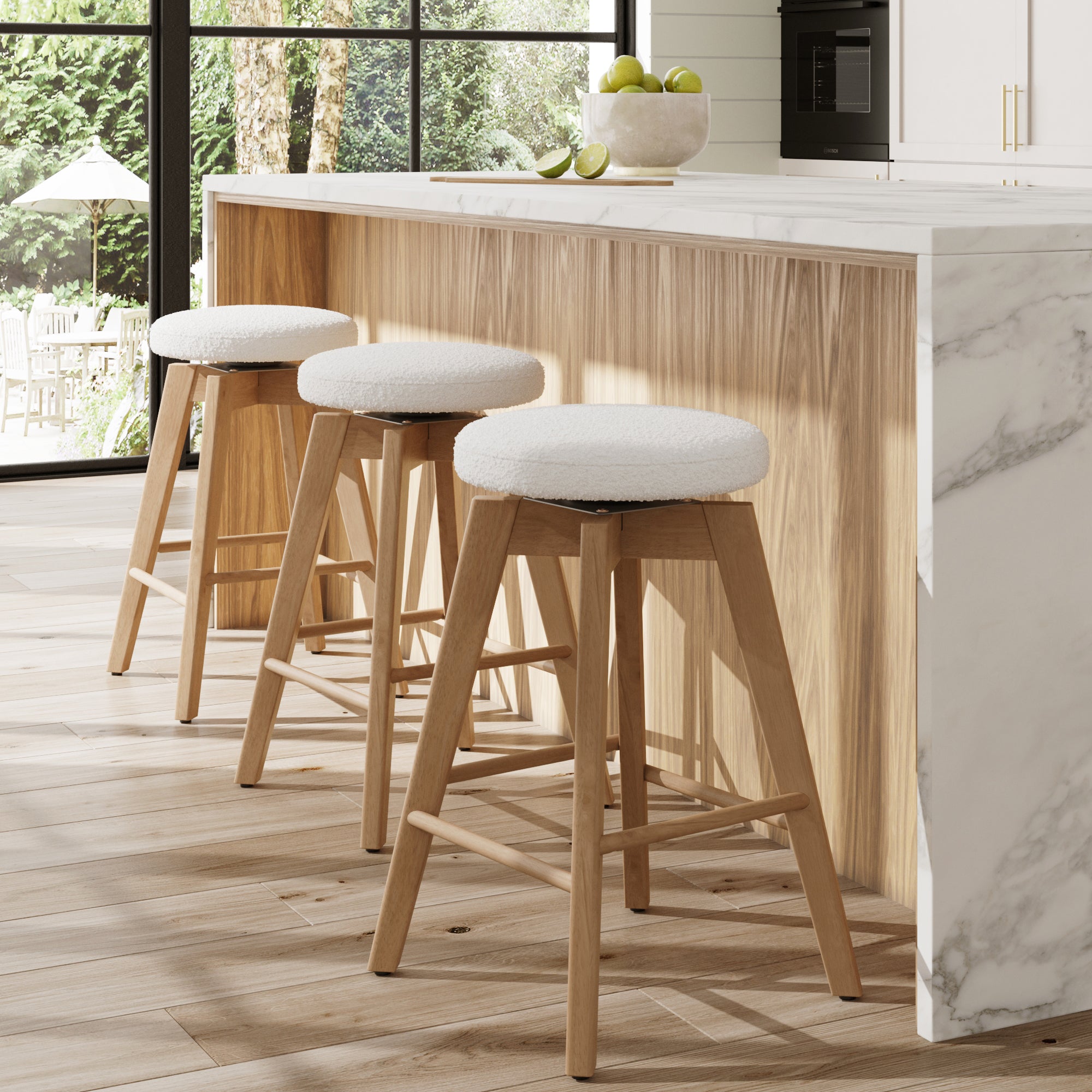 Wood Boucle Counter Height Swivel Counter Stool White Oak (Set of 3) - Nathan James