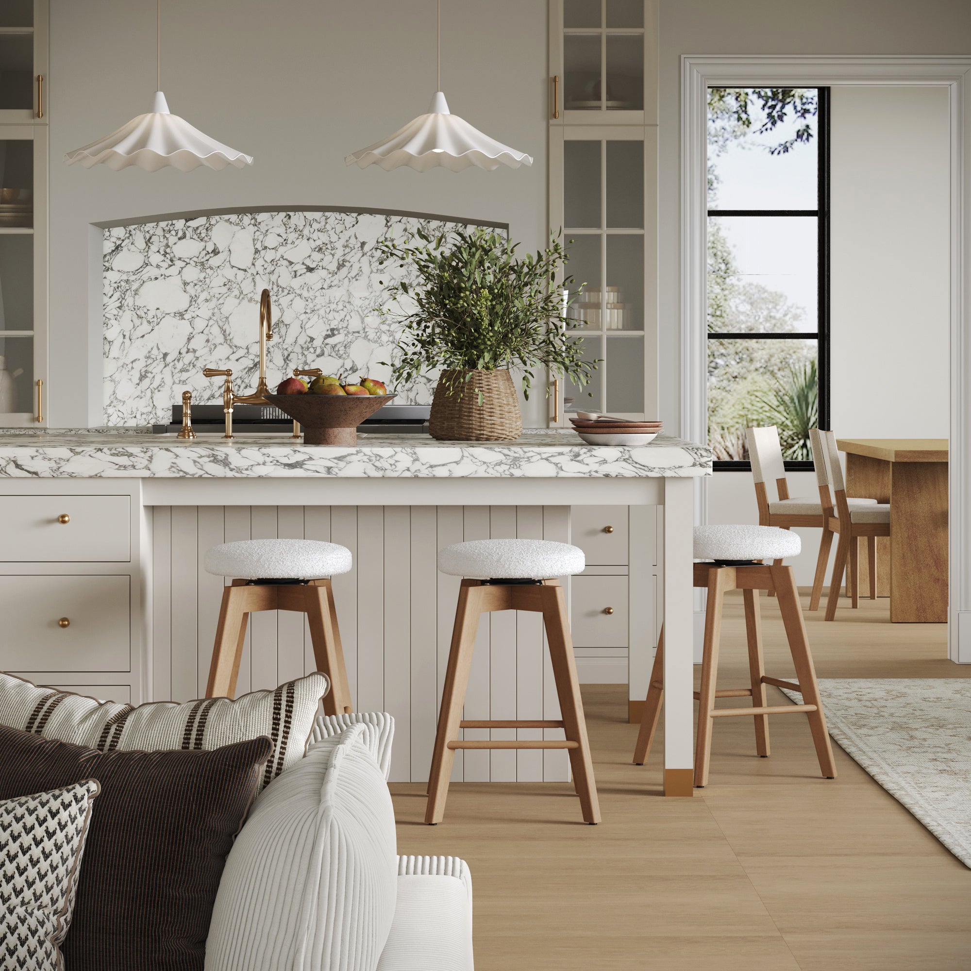Wood Boucle Counter Height Swivel Counter Stool White Oak (Set of 3) - Nathan James