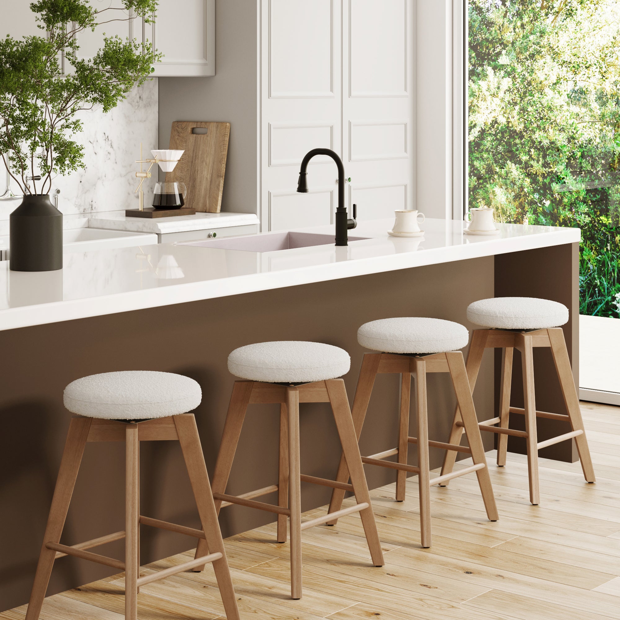 Wood Boucle Counter Height Swivel Counter Stool White Oak (Set of 4) - Nathan James