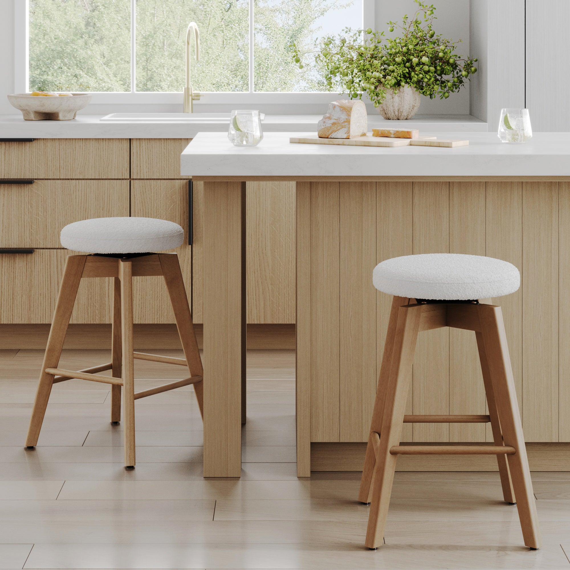 Wood Boucle Counter Height Swivel Counter Stool White Oak - Nathan James
