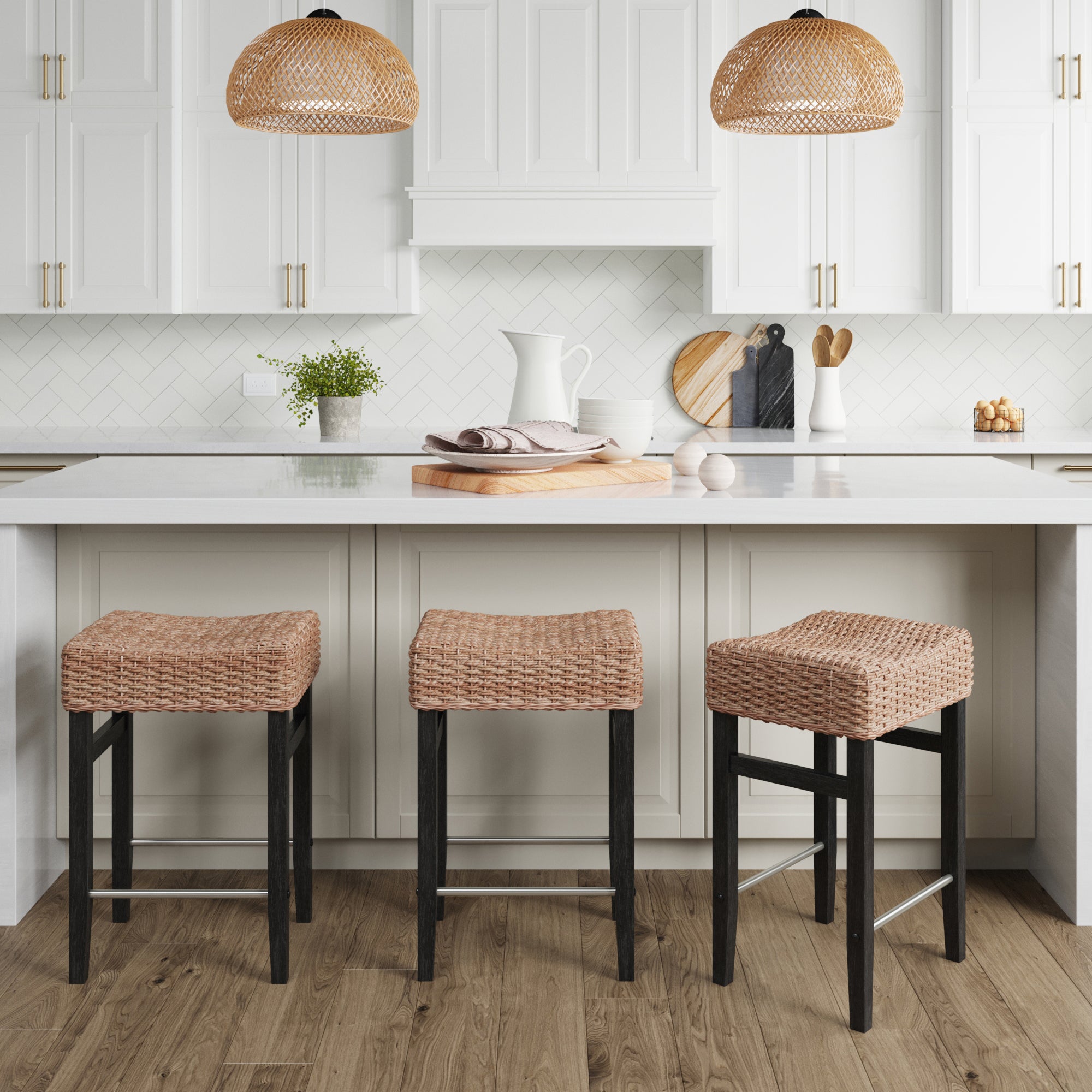 Seagrass Counter Height Bar Stools Black (Set of 3) - Nathan James