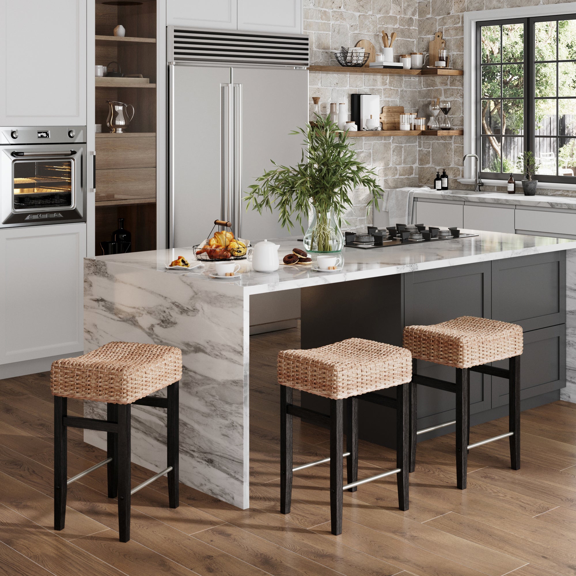Seagrass Counter Height Bar Stools Black (Set of 3) - Nathan James