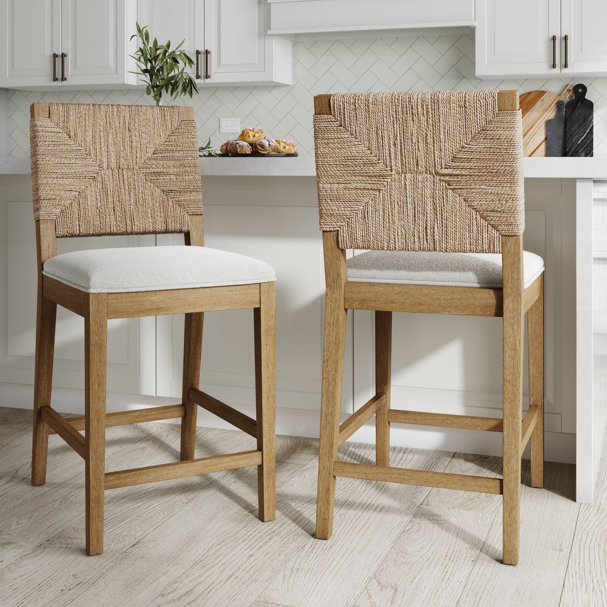 Seagrass Counter Height Bar Stools Light Brown (Set of 2) - Nathan James