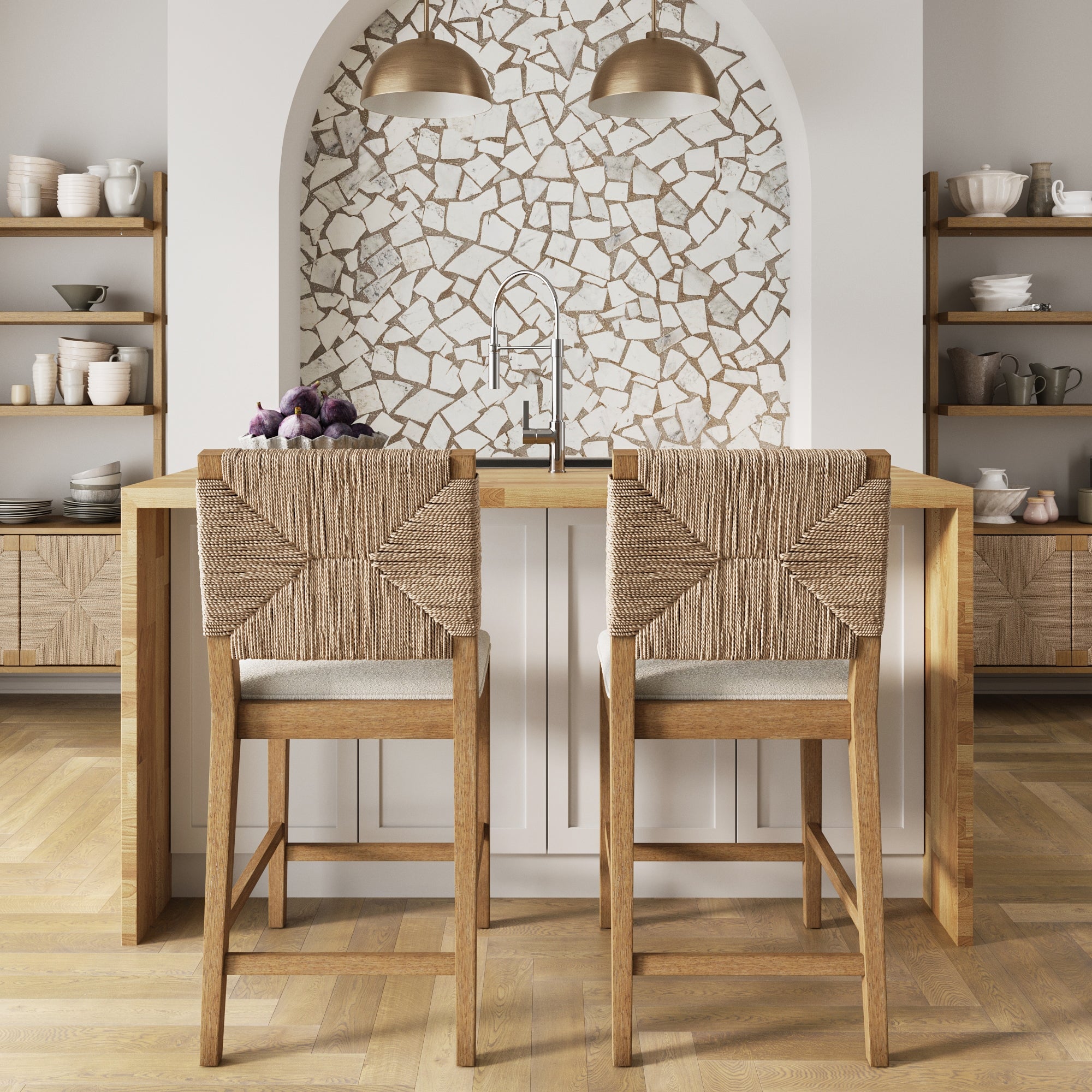 Seagrass Counter Height Bar Stools Light Brown (Set of 2) - Nathan James