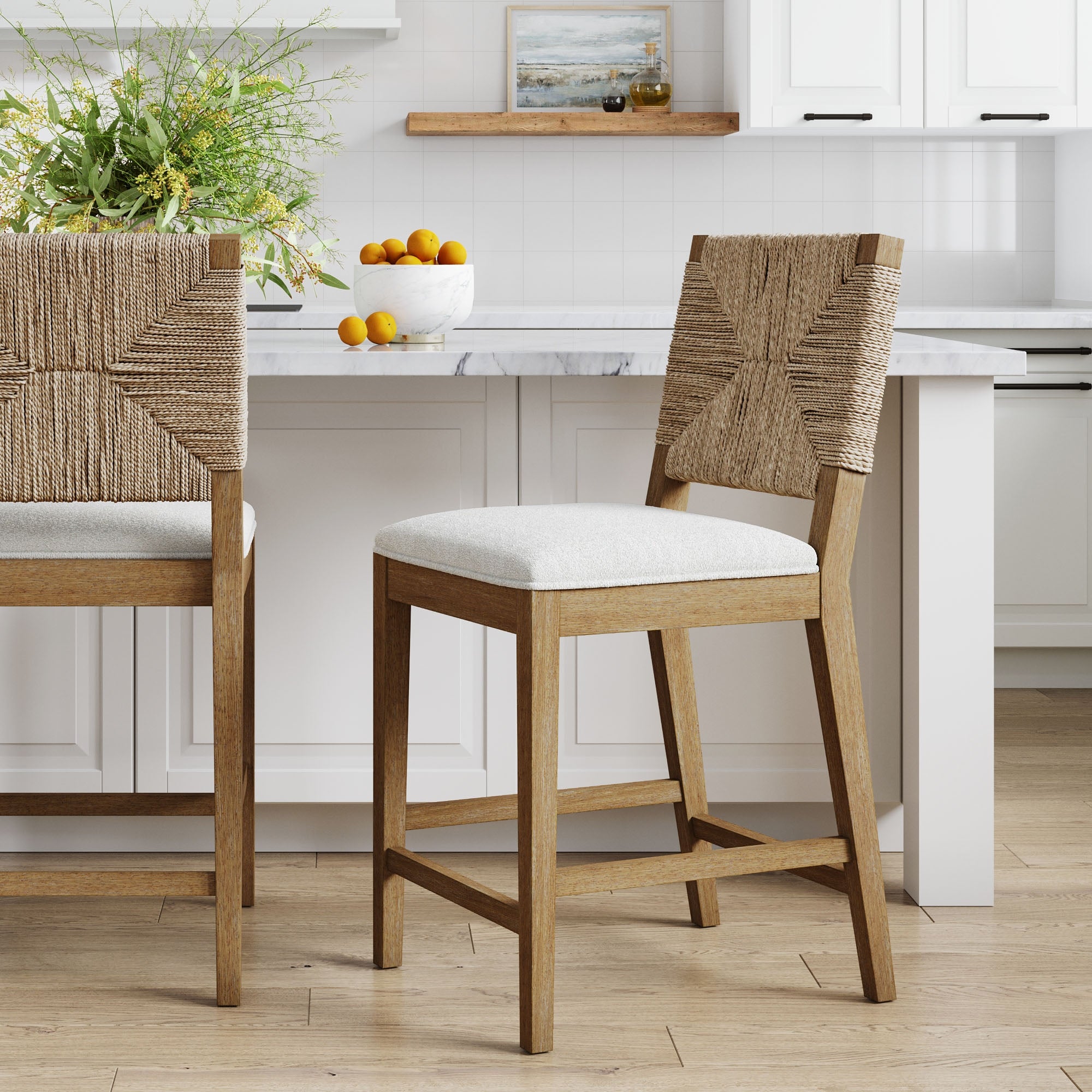 Boucle & Seagrass Counter Height Bar Stool Light Brown - Nathan James