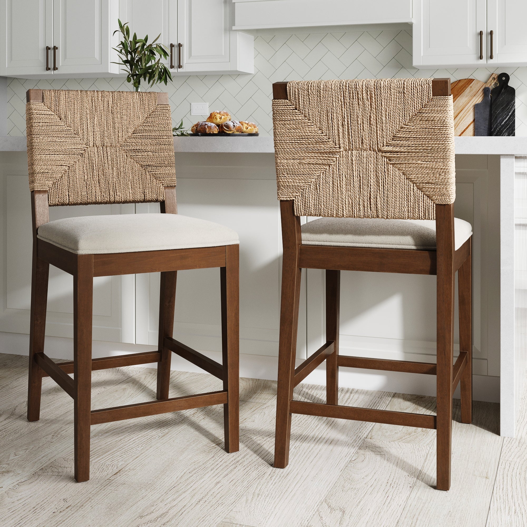 Seagrass Counter Height Bar Stools Dark Brown (Set of 2) - Nathan James
