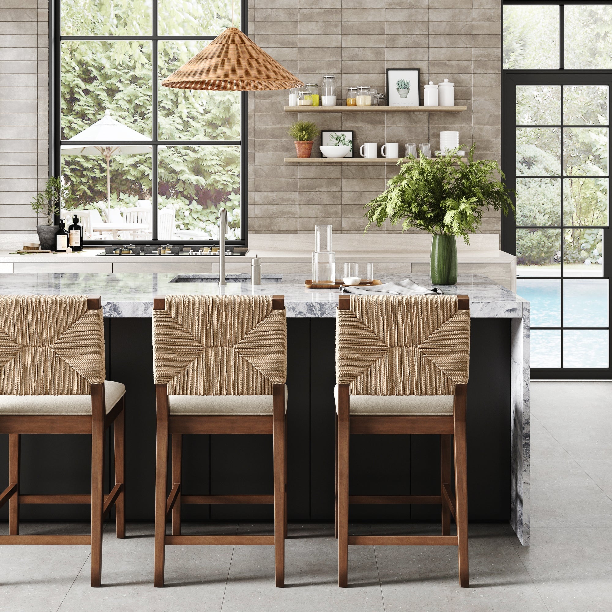 Seagrass Counter Height Bar Stools Dark Brown (Set of 3) - Nathan James