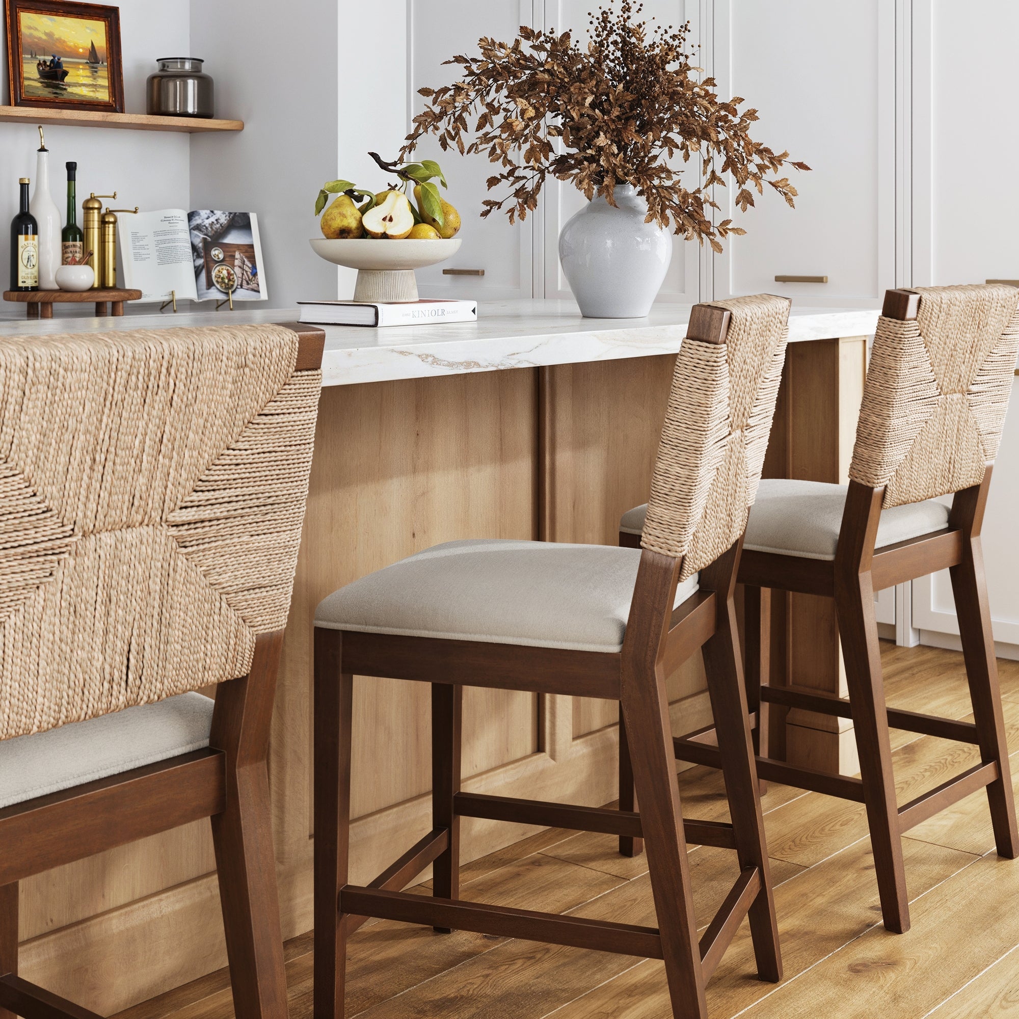 Seagrass Counter Height Bar Stools Dark Brown (Set of 3) - Nathan James