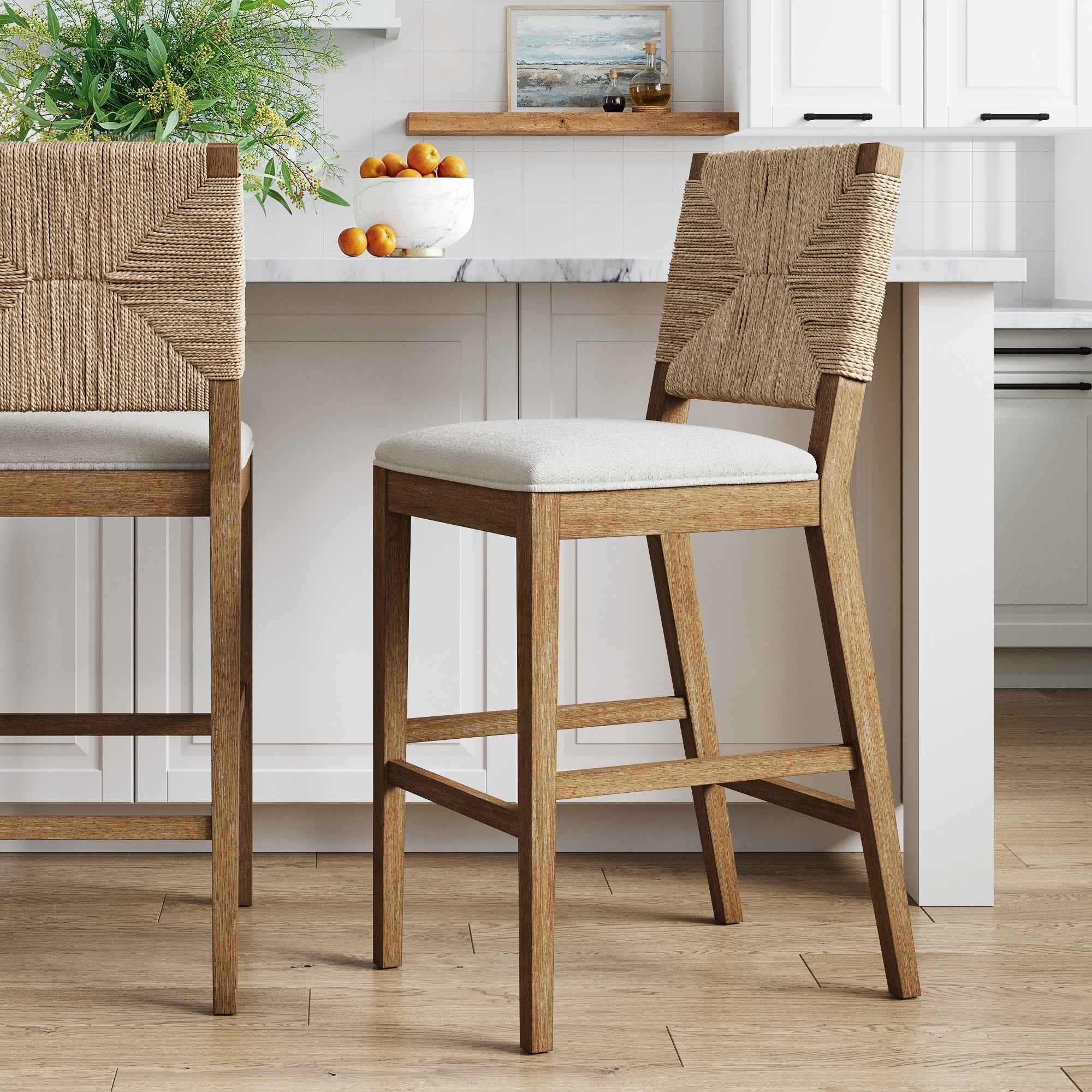Boucle & Seagrass Bar Stool Light Brown - Nathan James