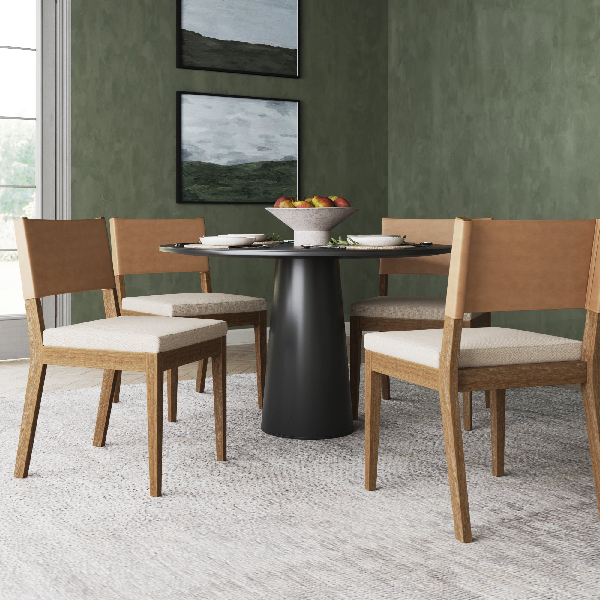 Wood & Faux Leather Dining Chairs Light Brown (Set of 4) - Nathan James