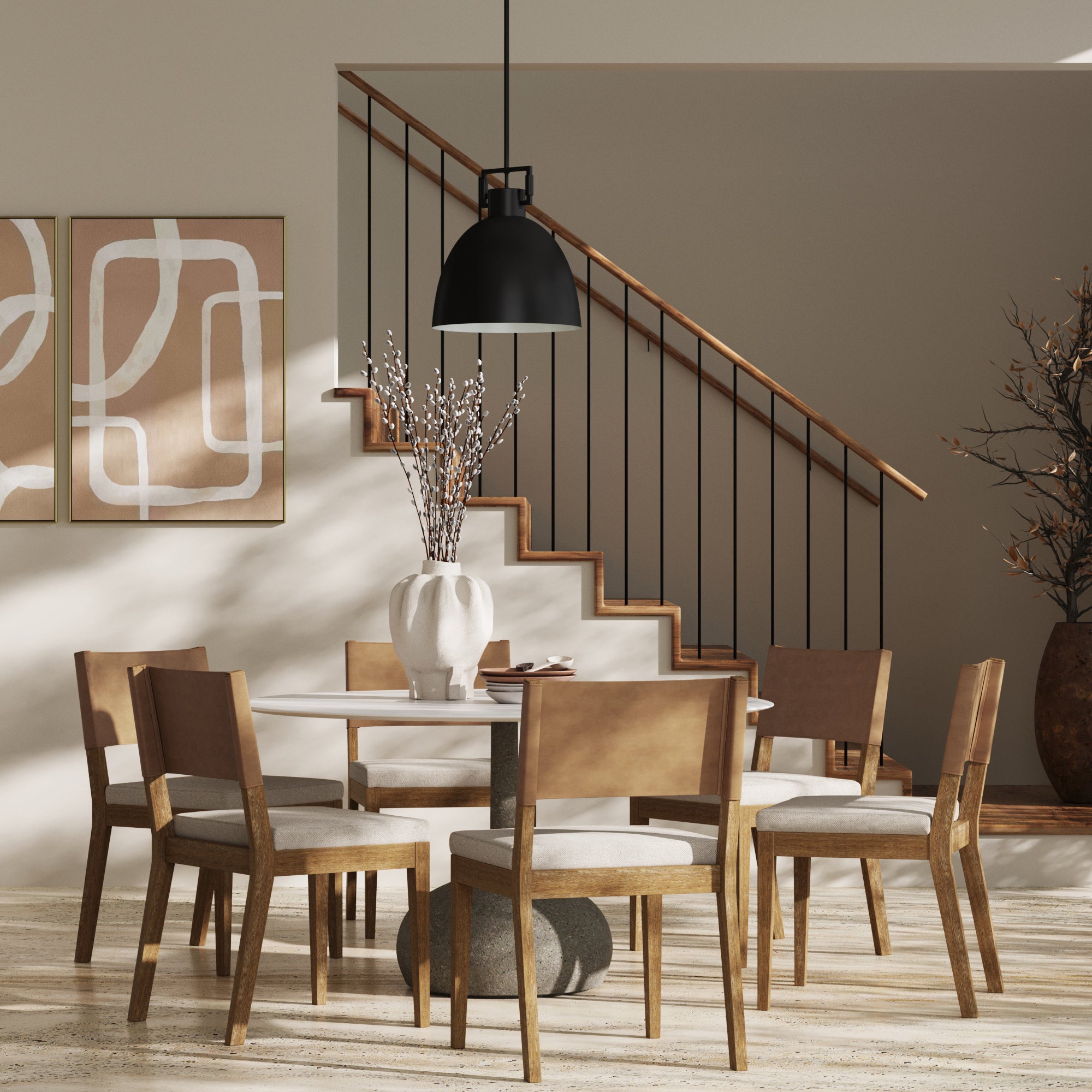 Wood & Faux Leather Dining Chairs Light Brown (Set of 6) - Nathan James