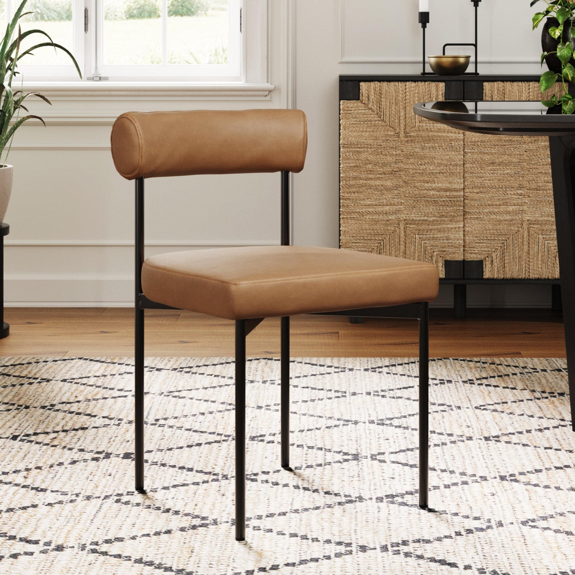 Metal Upholstered Modern Dining Chair Light Brown - Nathan James