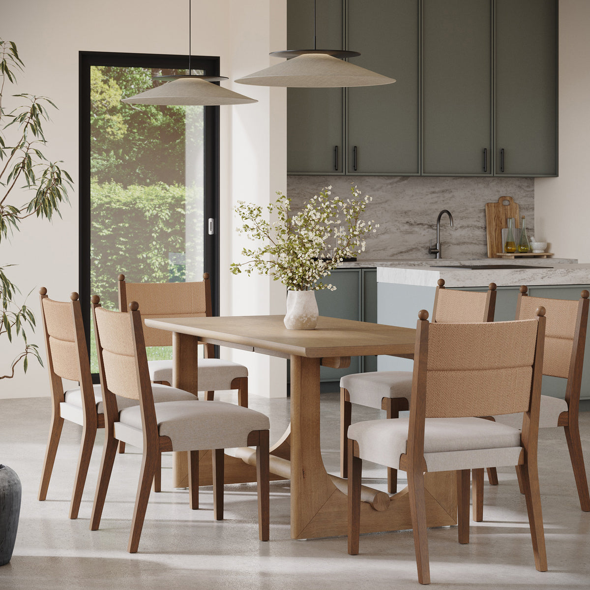 Modern Seagrass Dining Chair Upholstered Flax Dark Brown (Set of 6) - Nathan James