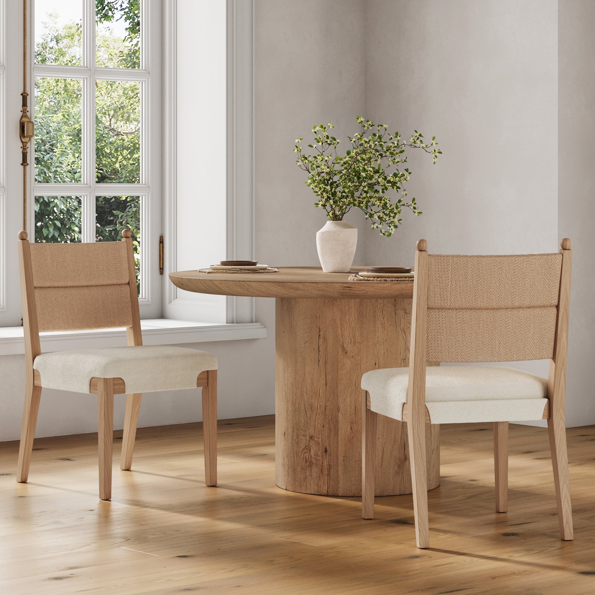 Modern Boucle Seagrass Dining Chair Upholstered Oak (Set of 2) - Nathan James
